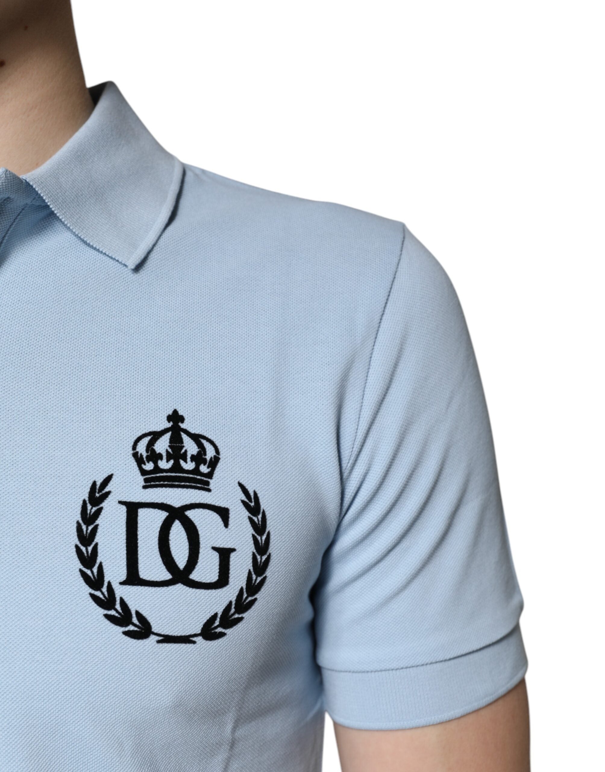 Dolce & Gabbana Sky Blue Cotton Crown Collared Polo Men's T-shirt