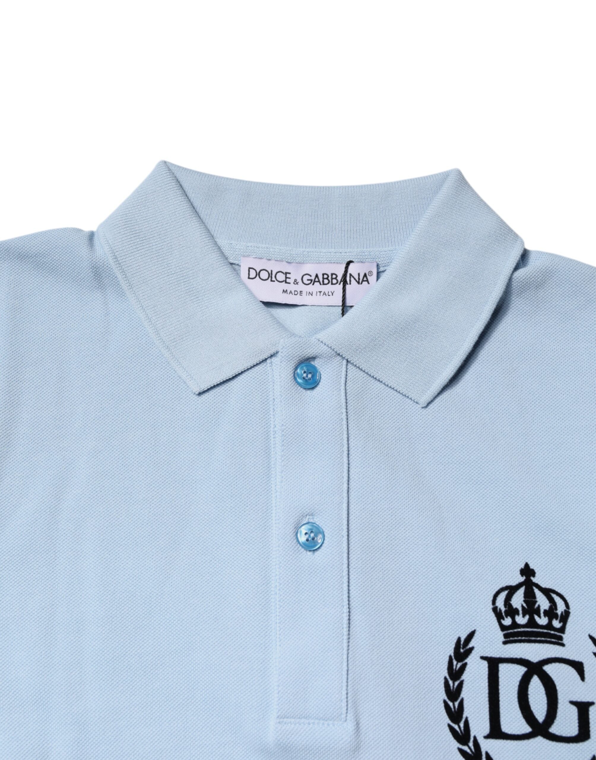 Dolce & Gabbana Sky Blue Cotton Crown Collared Polo Men's T-shirt