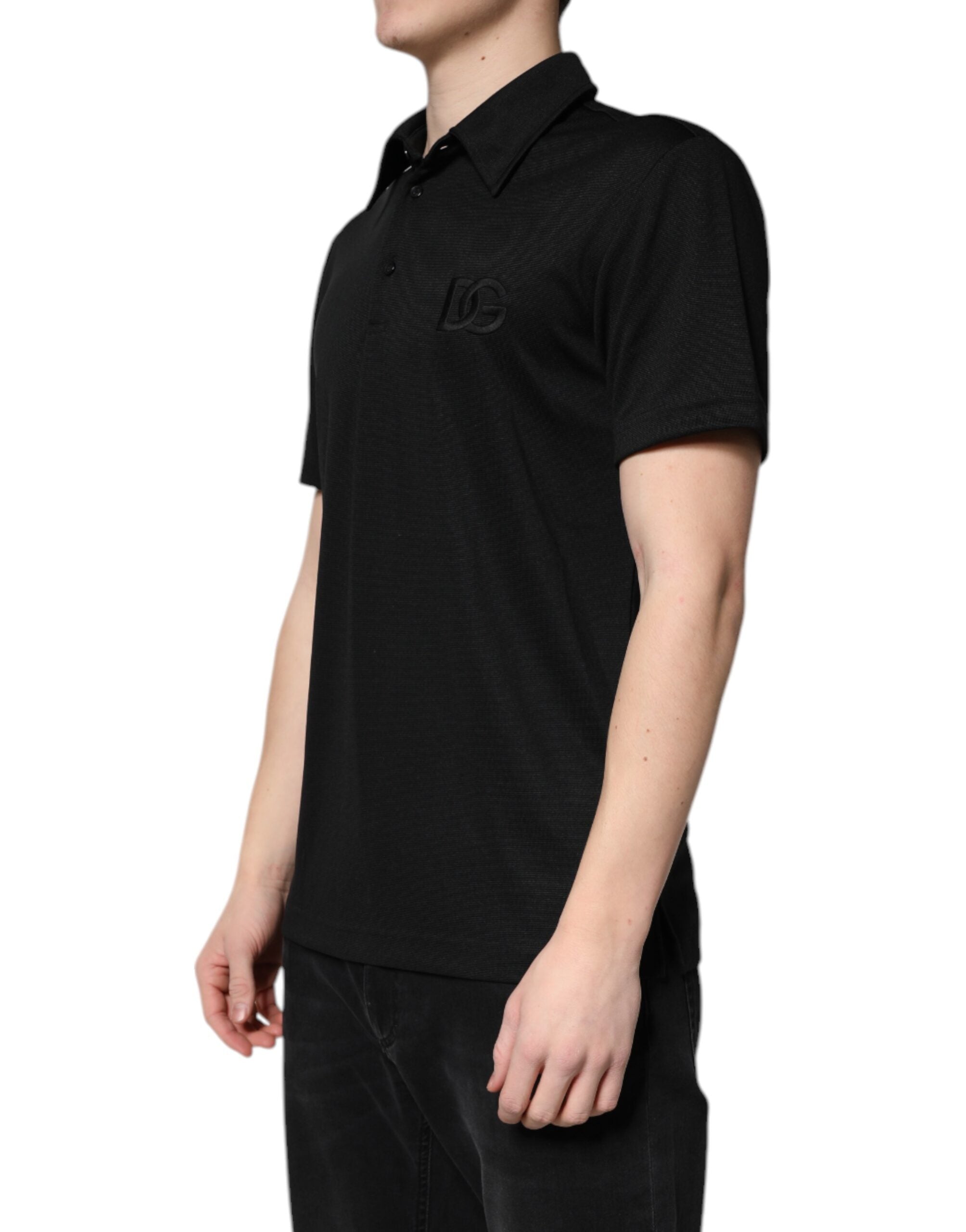 Dolce & Gabbana Black Polyester DG Logo Collared Polo Men's T-shirt