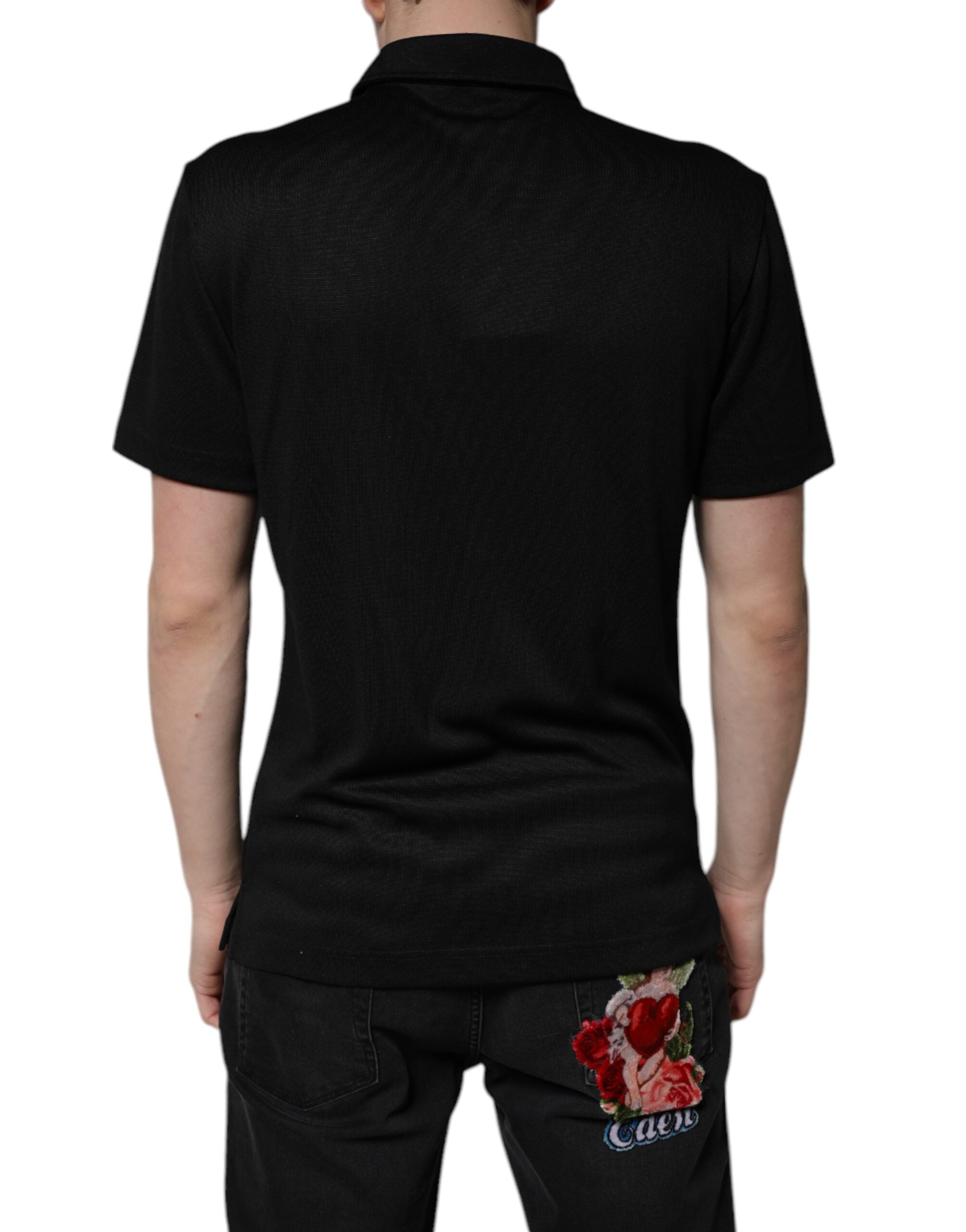 Dolce & Gabbana Black Polyester DG Logo Collared Polo Men's T-shirt