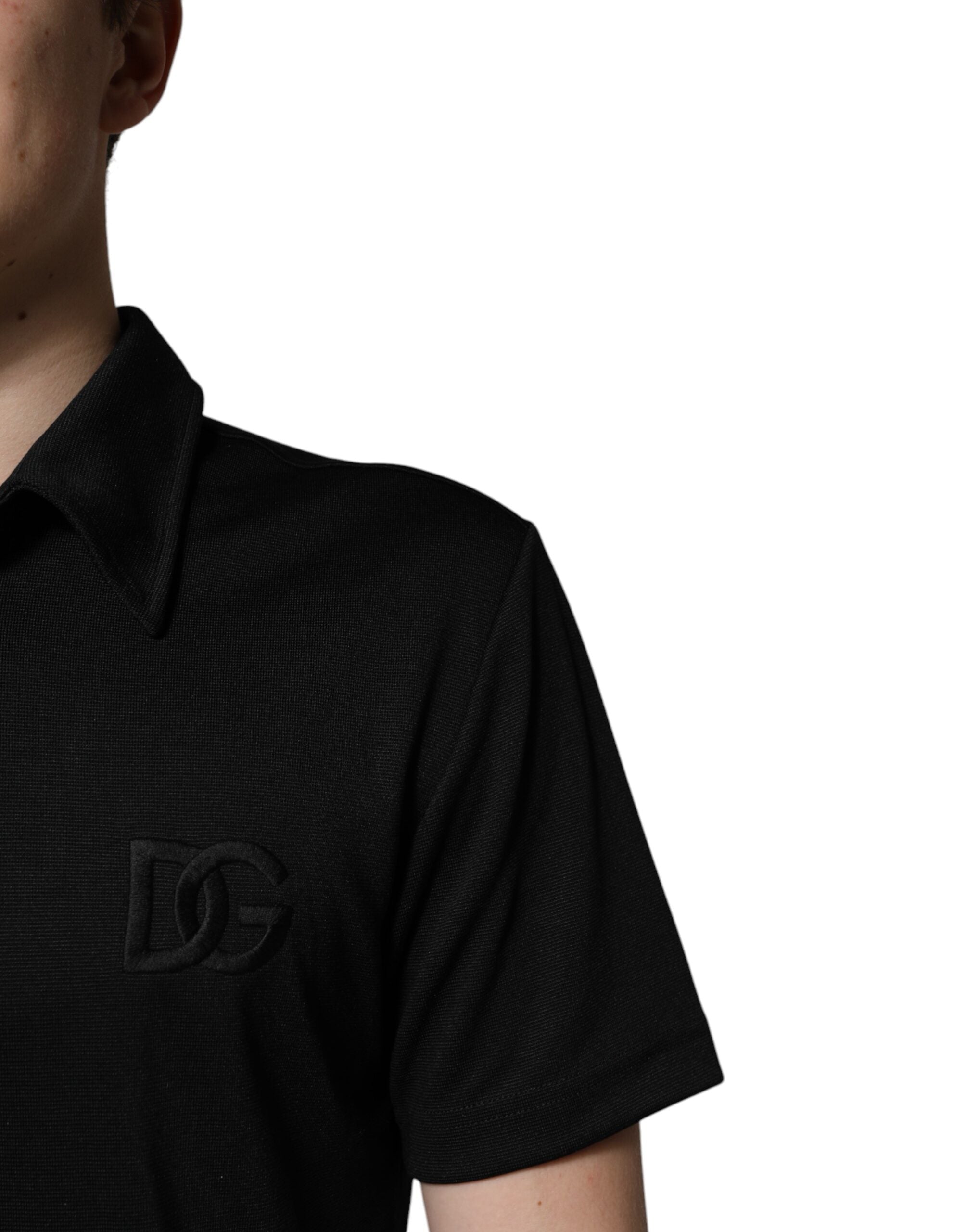 Dolce & Gabbana Black Polyester DG Logo Collared Polo Men's T-shirt