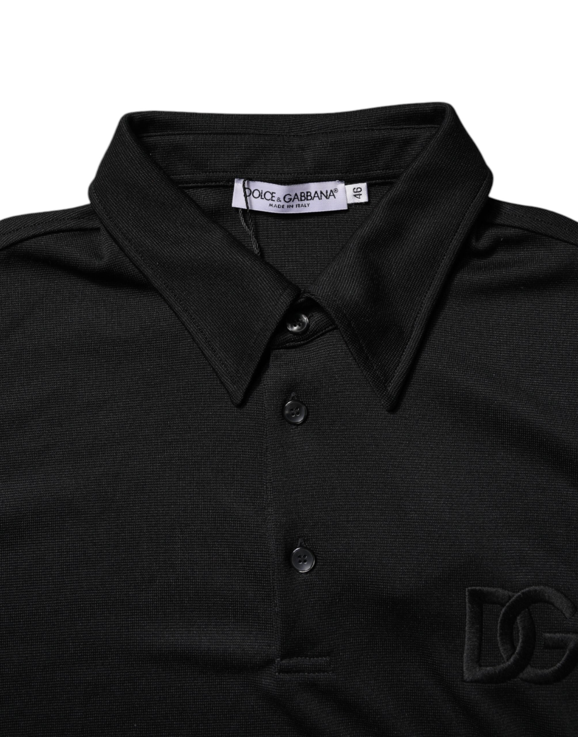 Dolce & Gabbana Black Polyester DG Logo Collared Polo Men's T-shirt