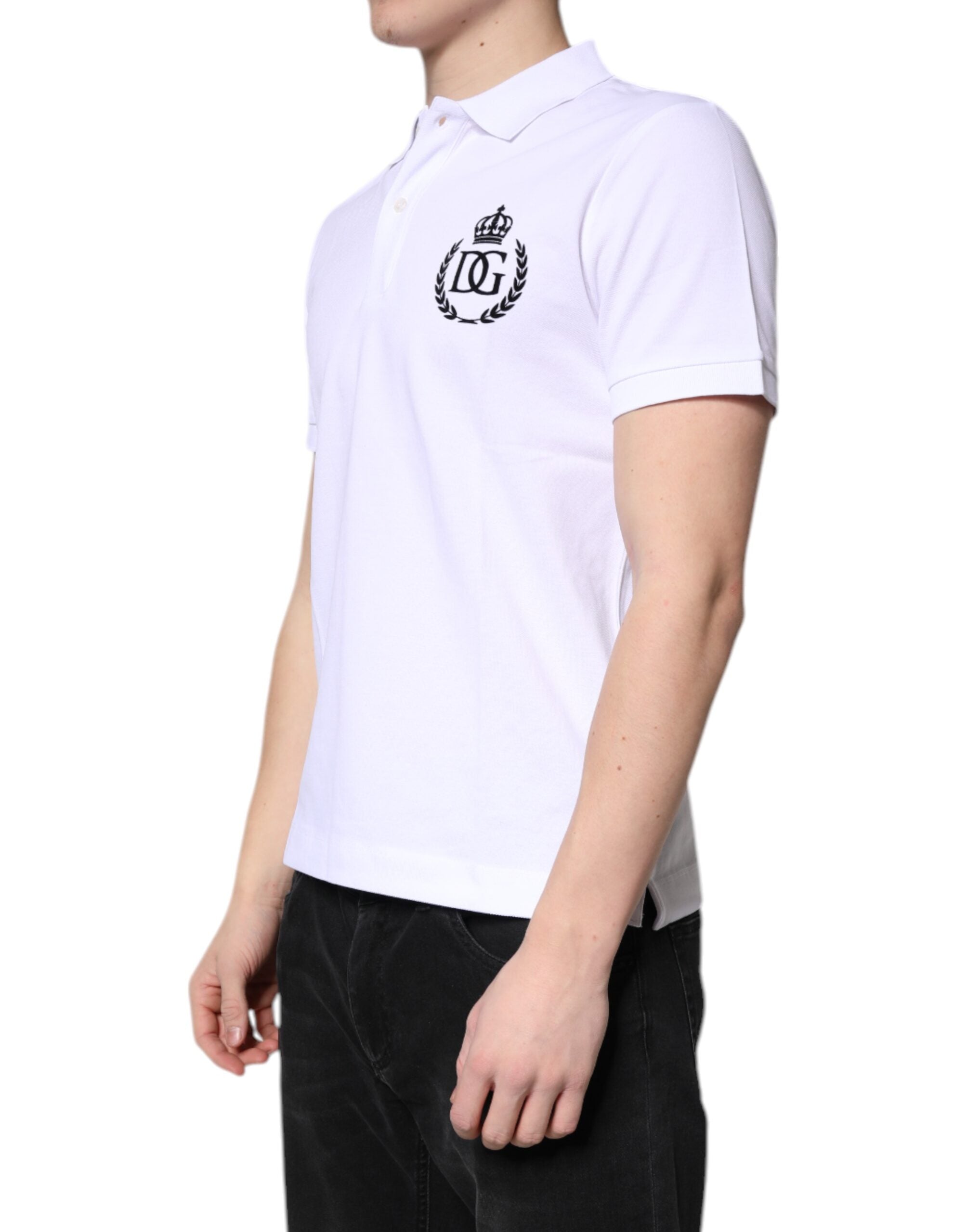 Dolce & Gabbana White Cotton Crown Collared Men Polo Men's T-shirt