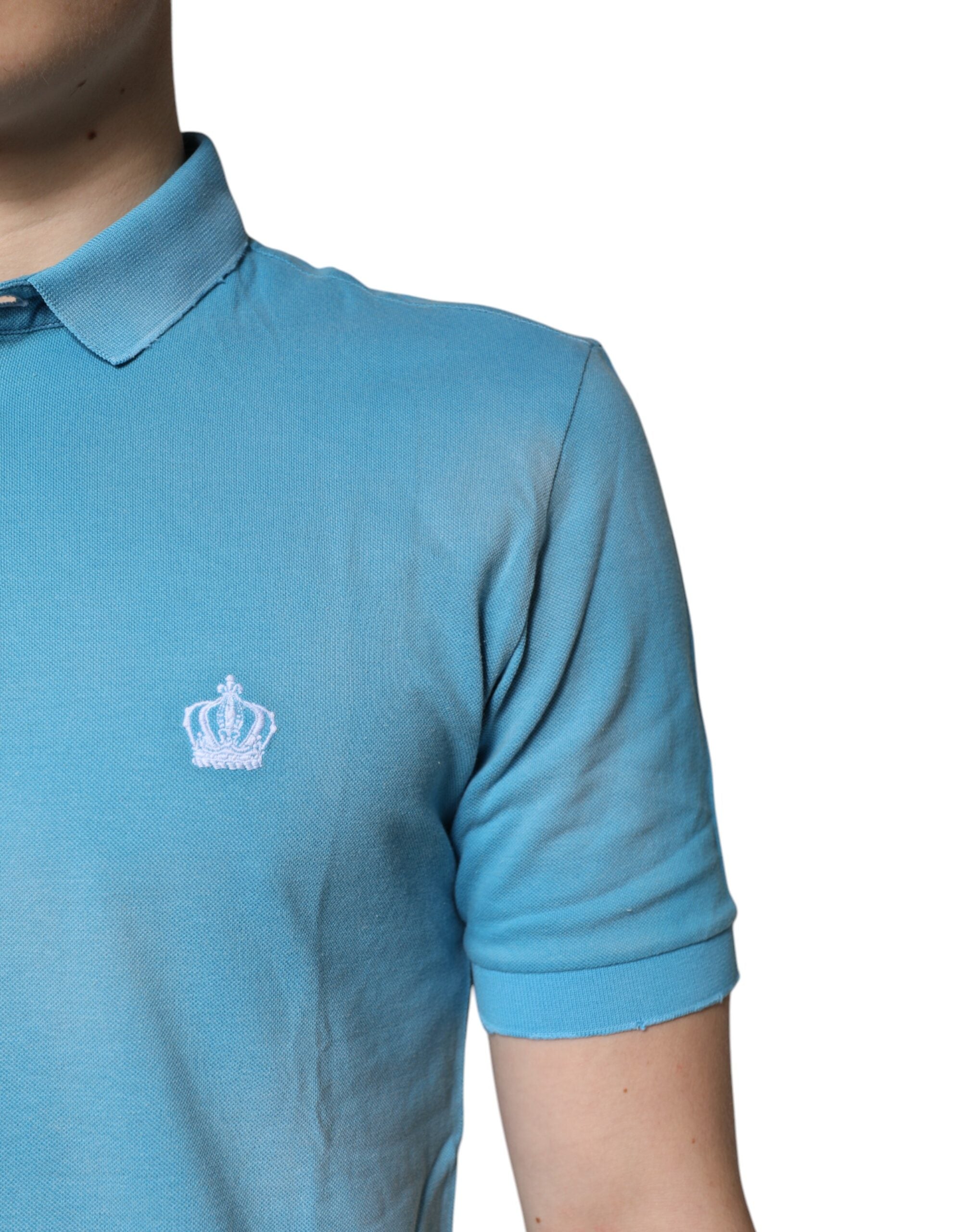 Dolce & Gabbana Blue Cotton Crown Collared Men Polo Men's T-shirt (Pre-Owned)