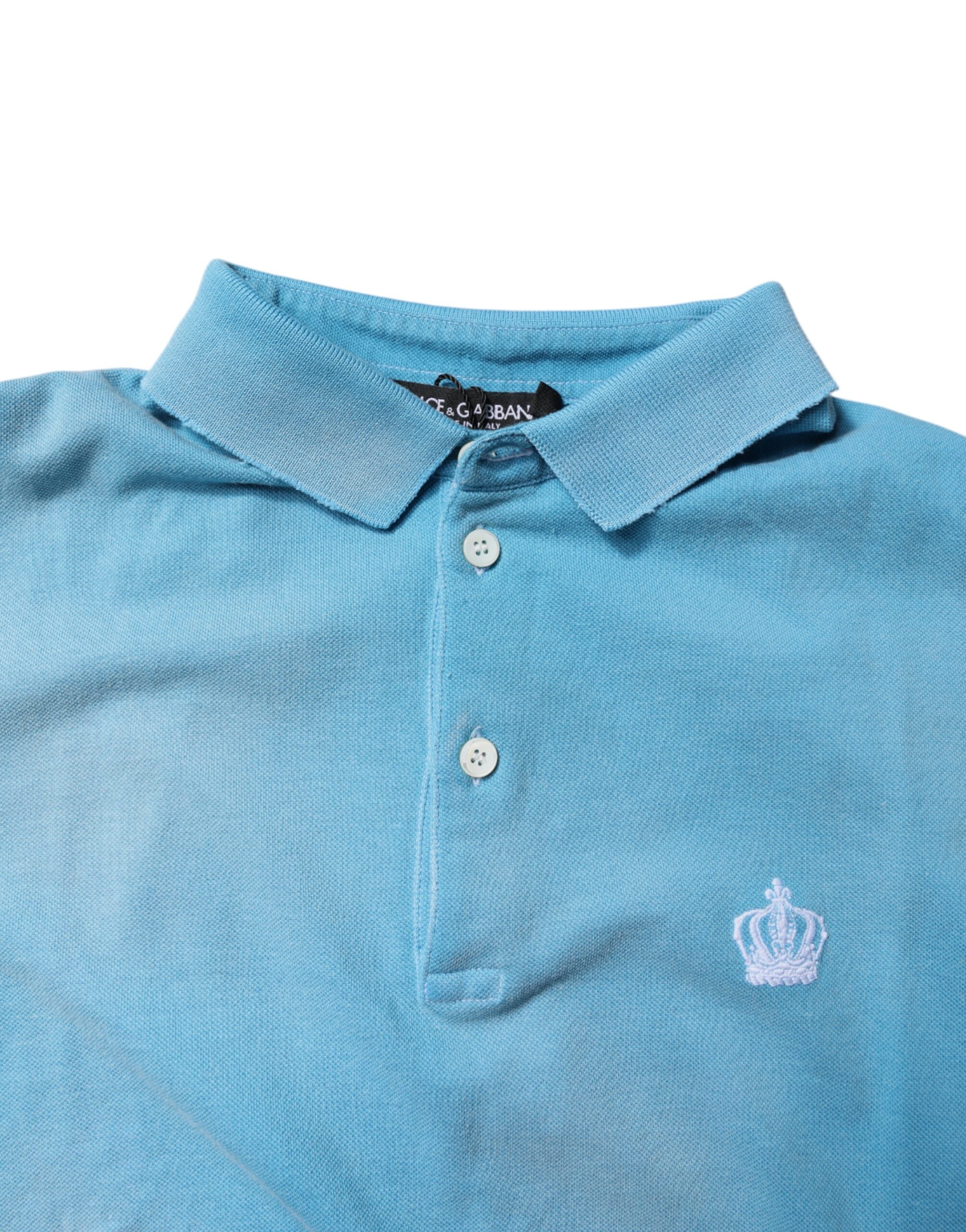 Dolce & Gabbana Blue Cotton Crown Collared Men Polo Men's T-shirt (Pre-Owned)