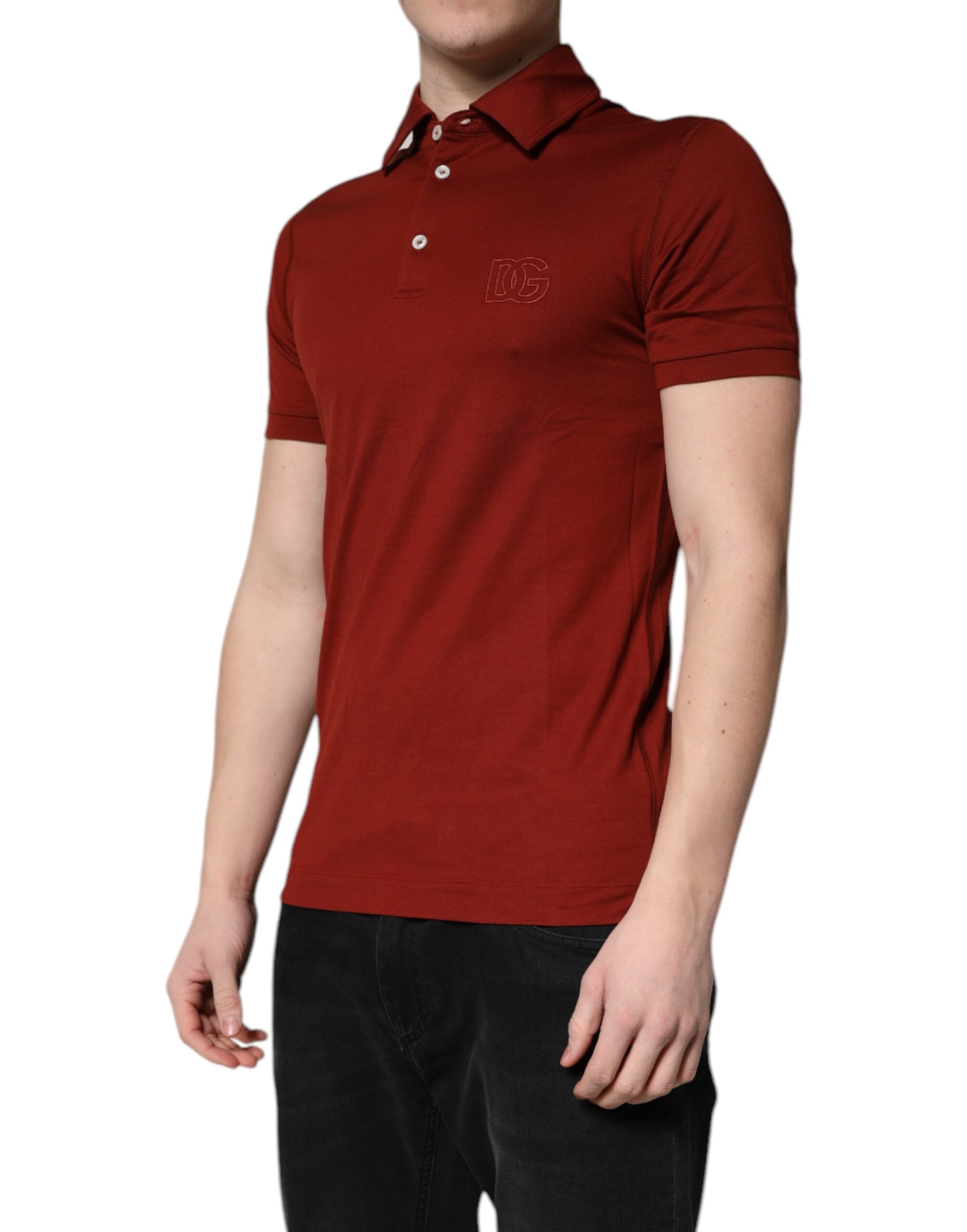 Dolce & Gabbana Red Cotton DG Logo Collared Men Polo Men's T-shirt