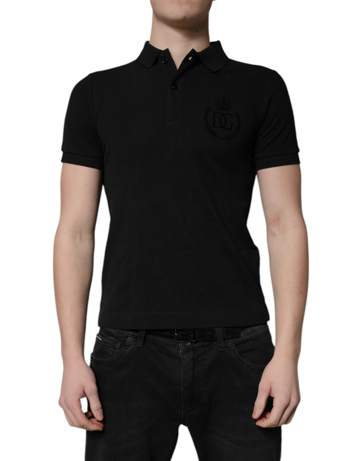 Dolce & Gabbana Black Cotton DG Logo Collared Polo Men's T-shirt