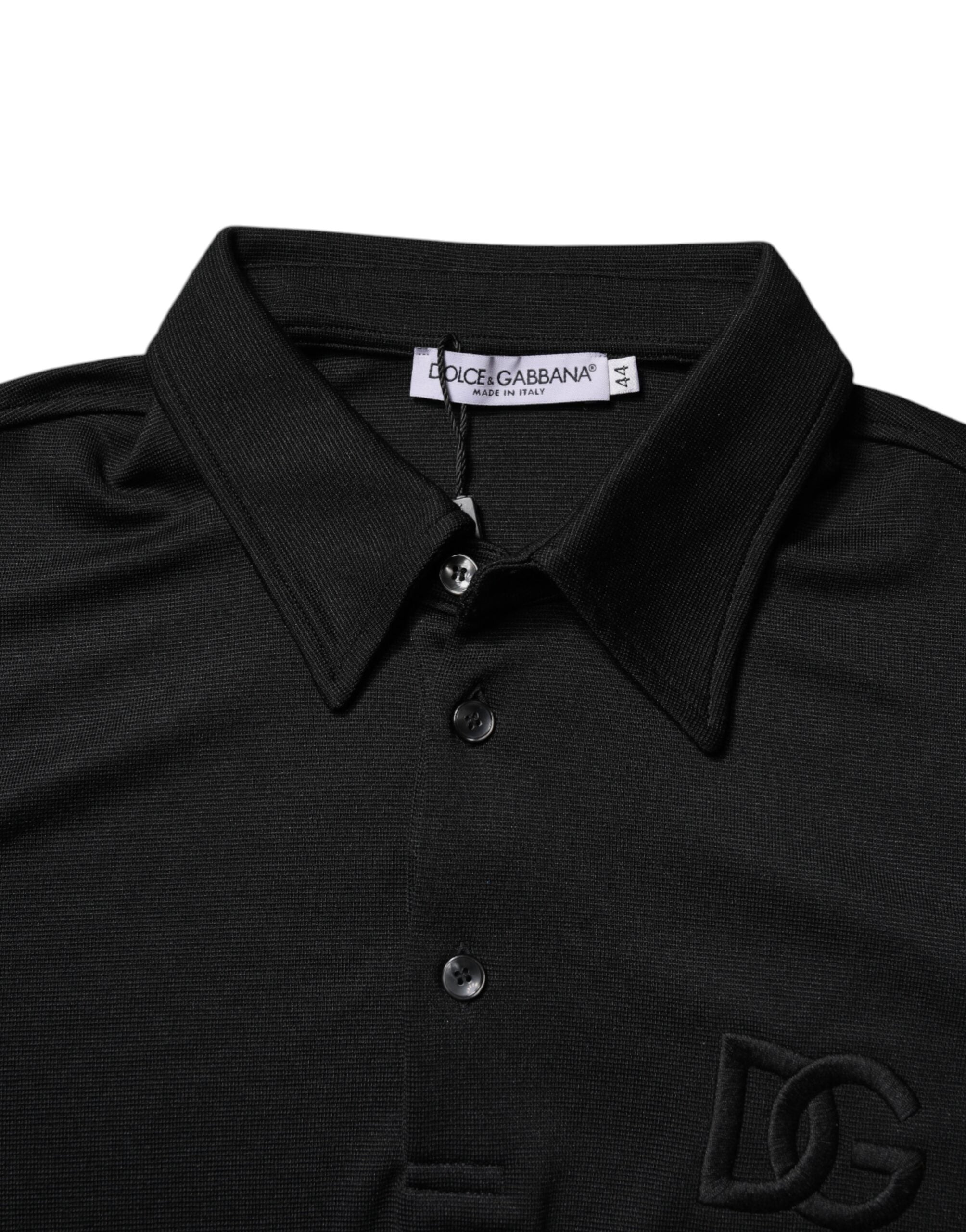 Dolce & Gabbana Black Polyester DG Logo Collared Polo Men's T-shirt