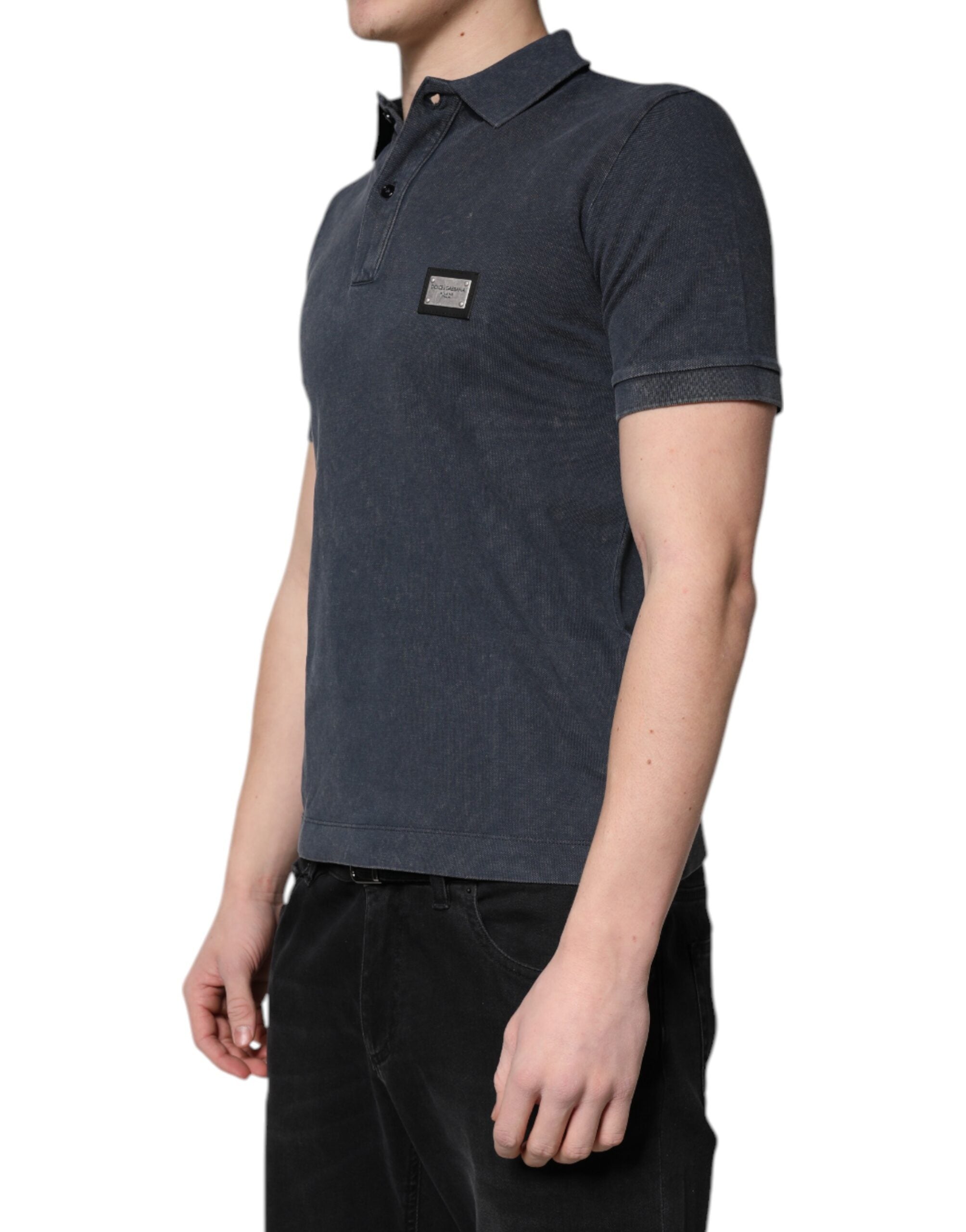Dolce & Gabbana Dark Blue Logo Plaque Cotton Men Polo Shirt Men's T-shirt