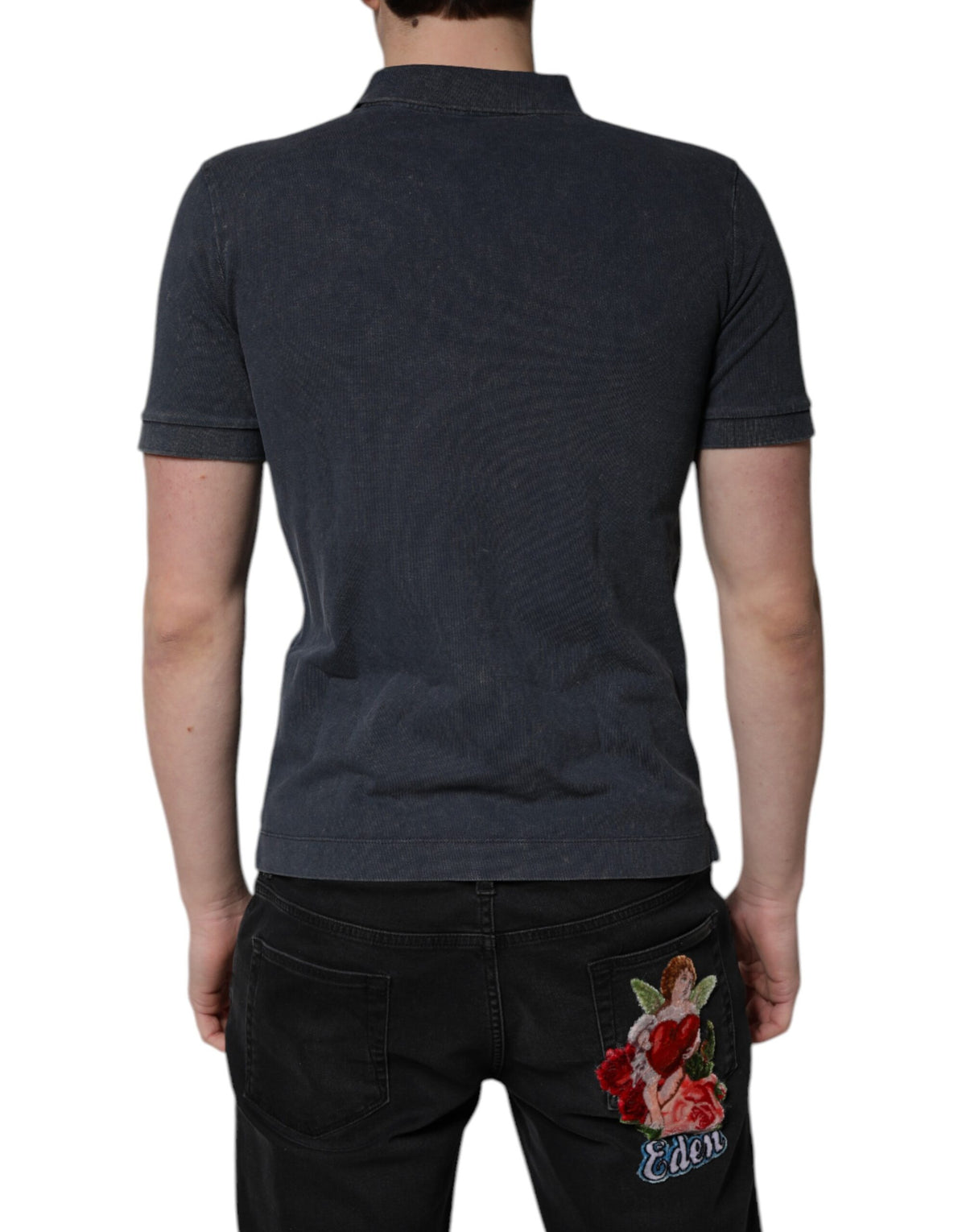 Dolce & Gabbana Black Cotton DG Logo Collared Polo Men's T-shirt