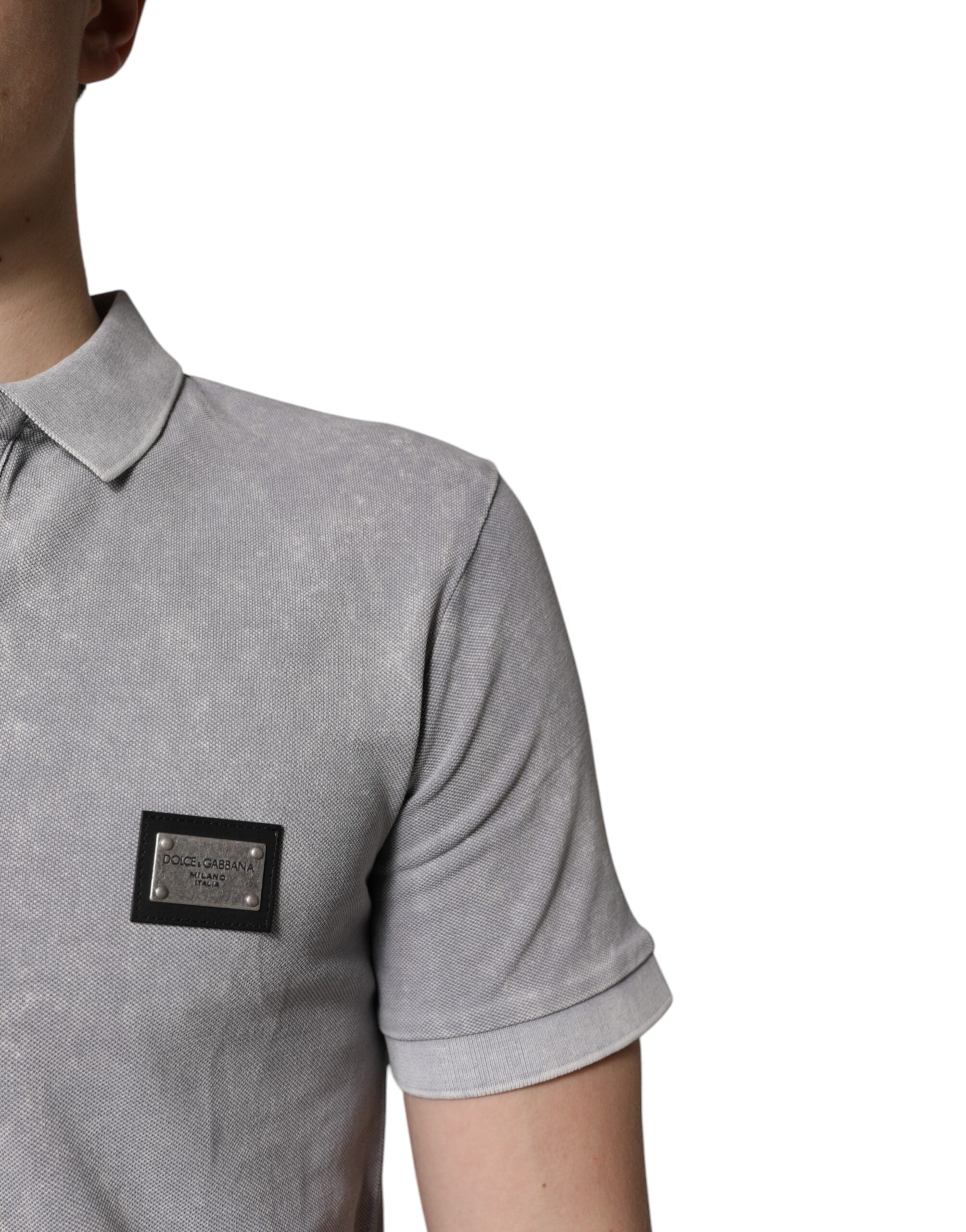 Dolce & Gabbana Gray Logo Plaque Cotton Men Polo Shirt Men's T-shirt