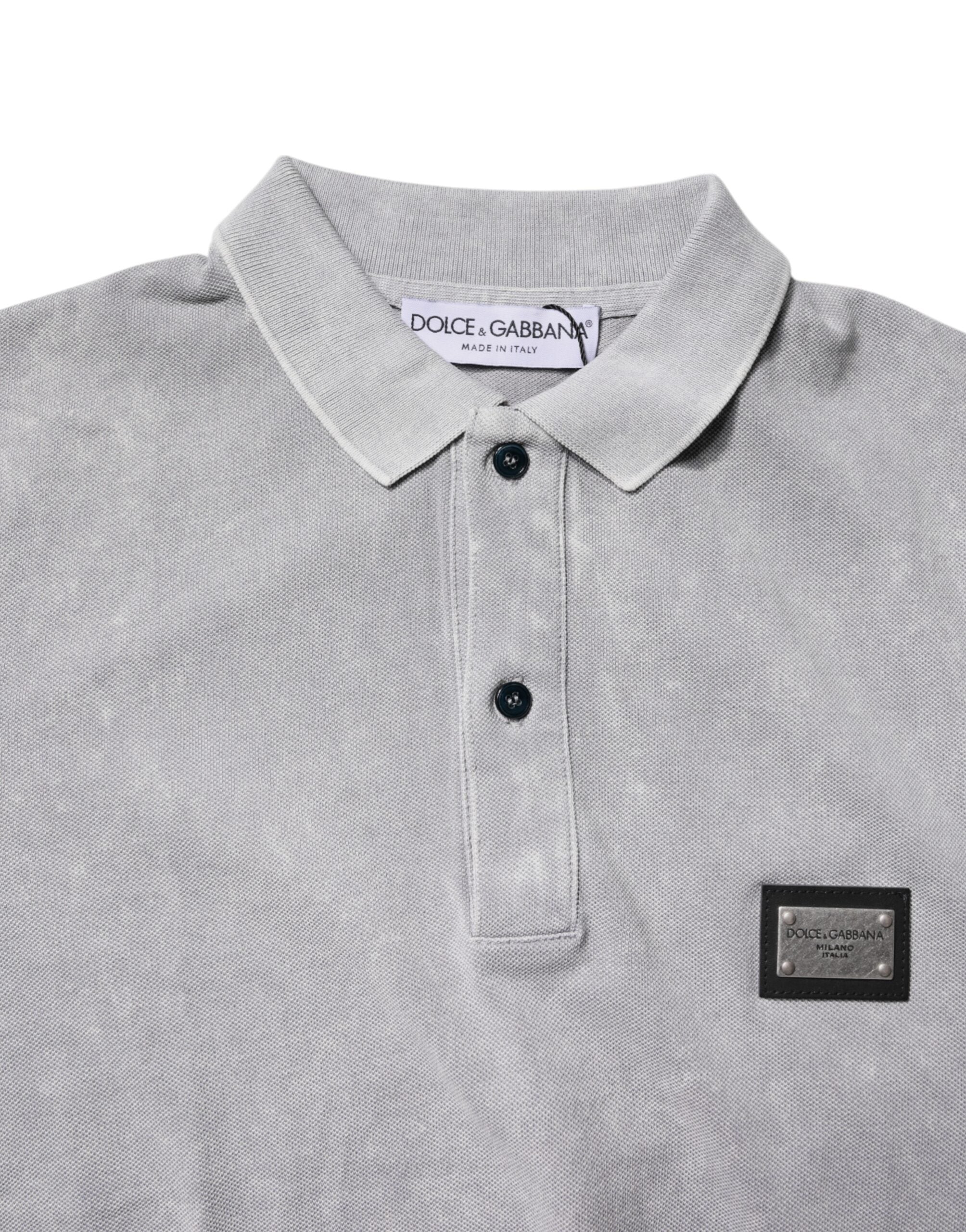 Dolce & Gabbana Gray Logo Plaque Cotton Men Polo Shirt Men's T-shirt