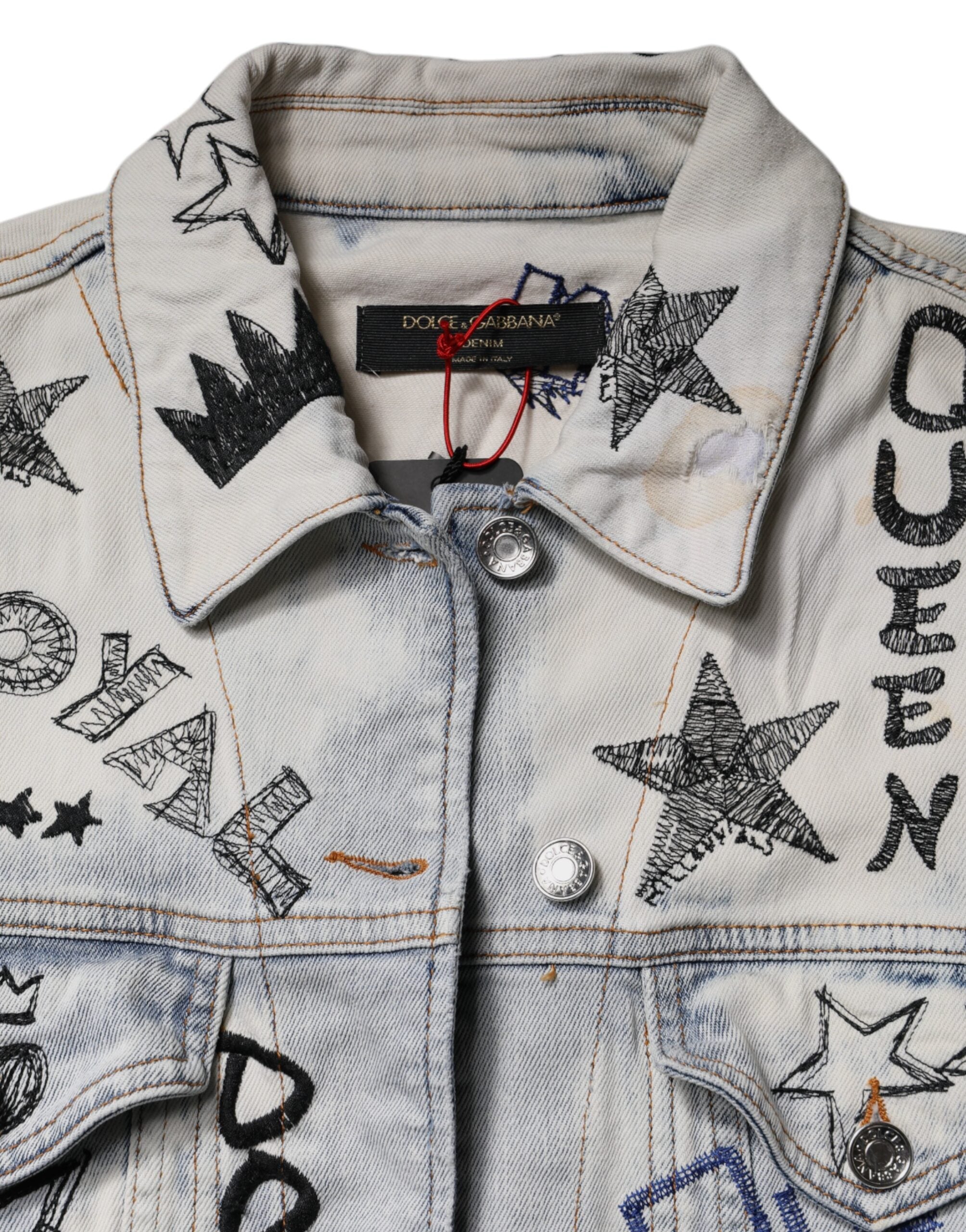 Dolce & Gabbana Light Blue Graffiti Button Down Denim Women's Jacket