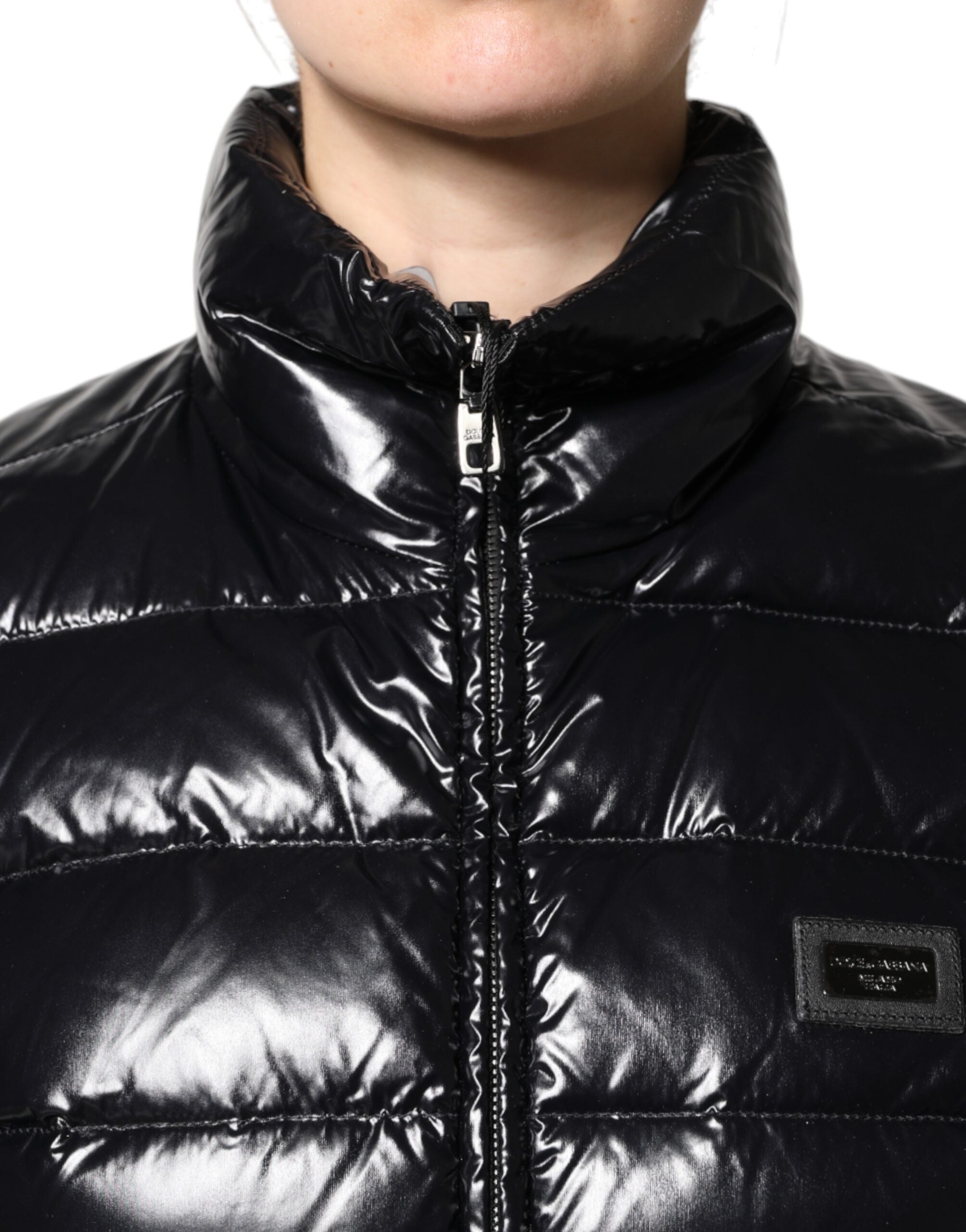 Dolce & Gabbana Black Logo Plaque Full Zip Puffer Women's Jacket