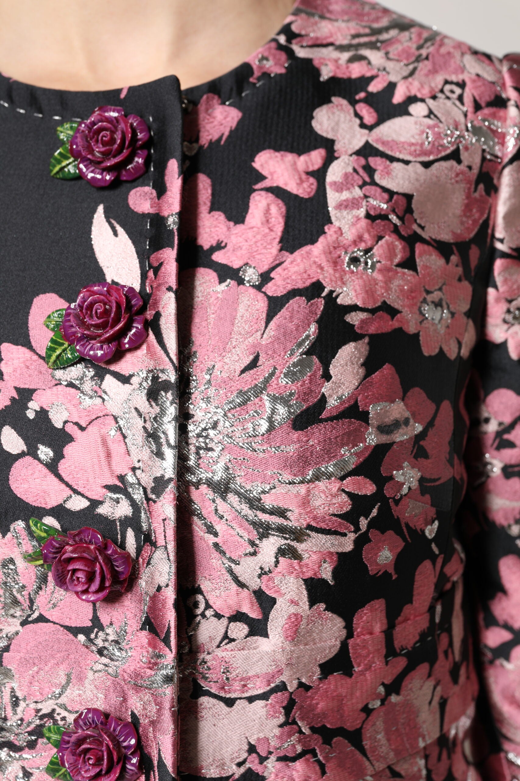 Dolce & Gabbana Pink Black Floral Brocade Trenchcoat Women's Jacket