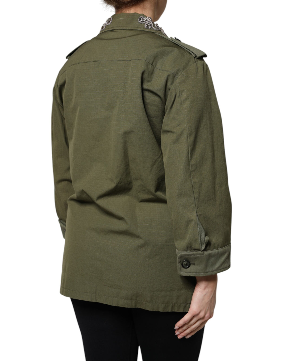 Dolce & Gabbana Military Green Queen Embellished Coat Women's Jacket