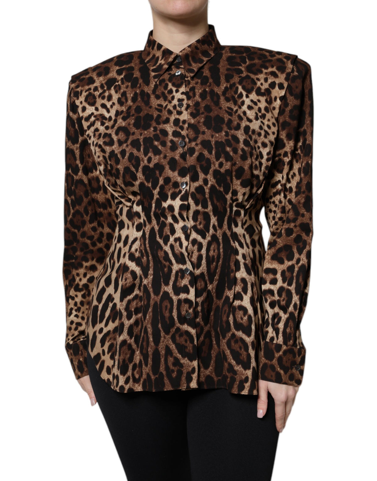 Dolce & Gabbana Brown Leopard Silk Button Down Coat Women