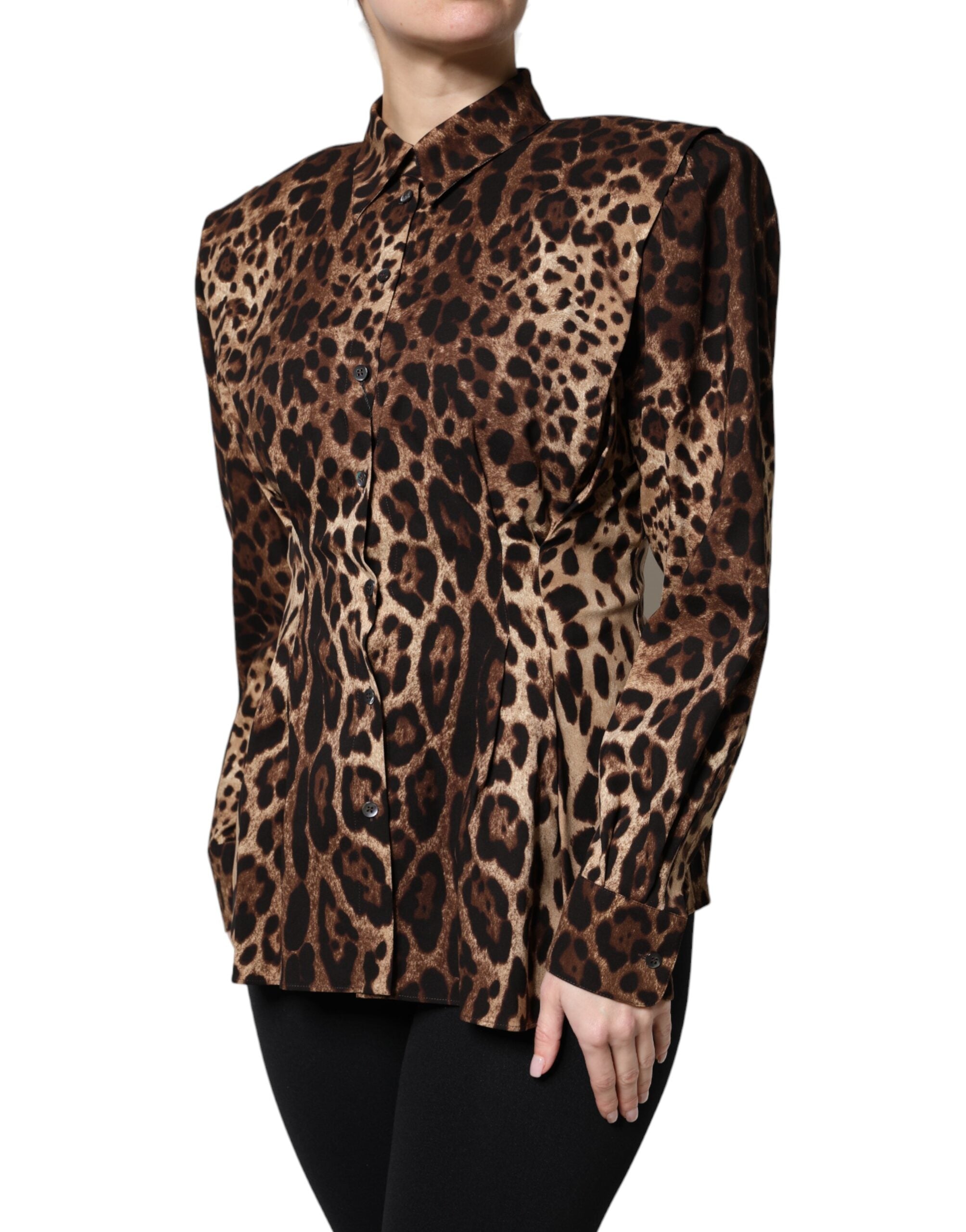 Dolce & Gabbana Brown Leopard Silk Button Down Coat Women's Jacket