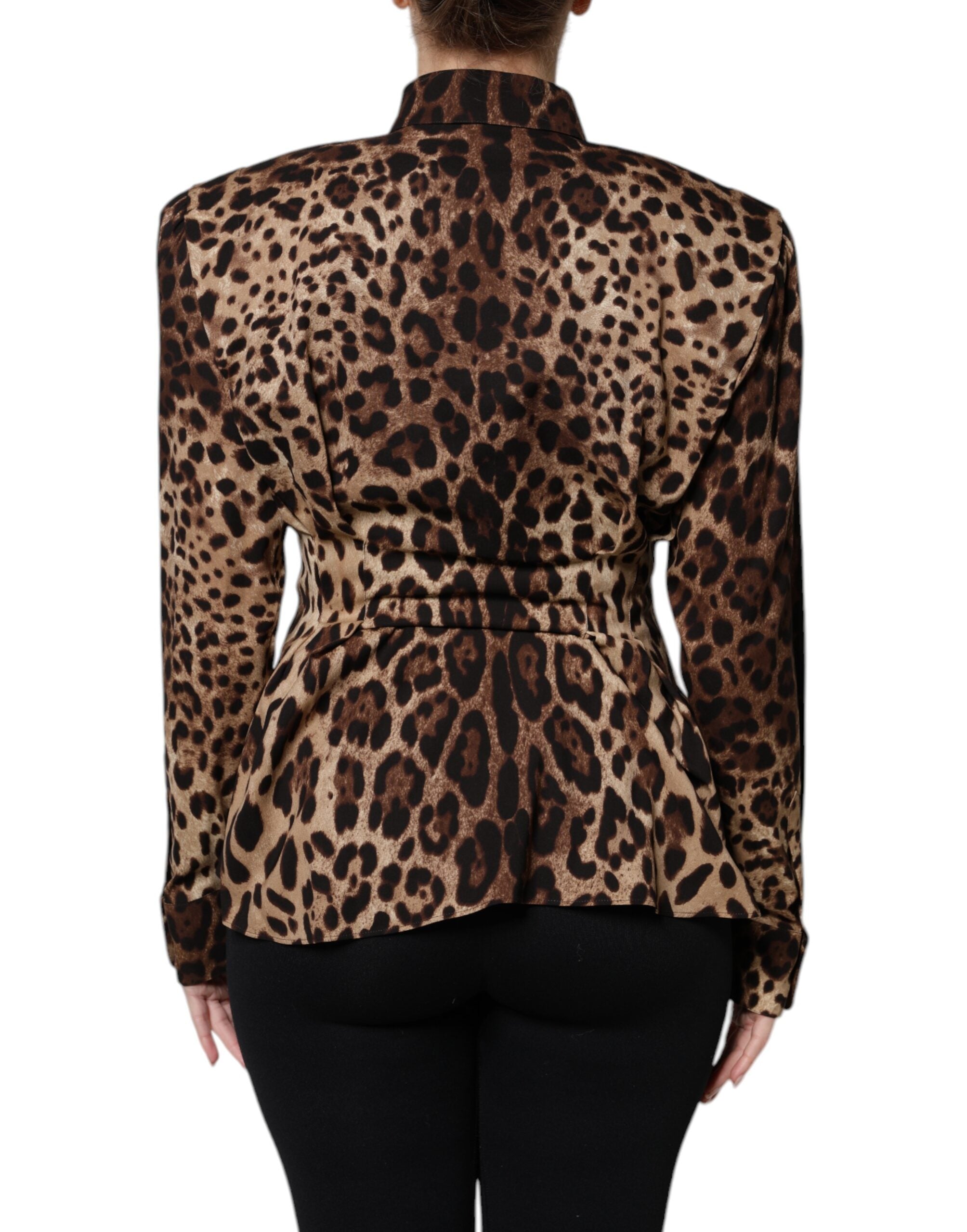 Dolce & Gabbana Brown Leopard Silk Button Down Coat Women's Jacket