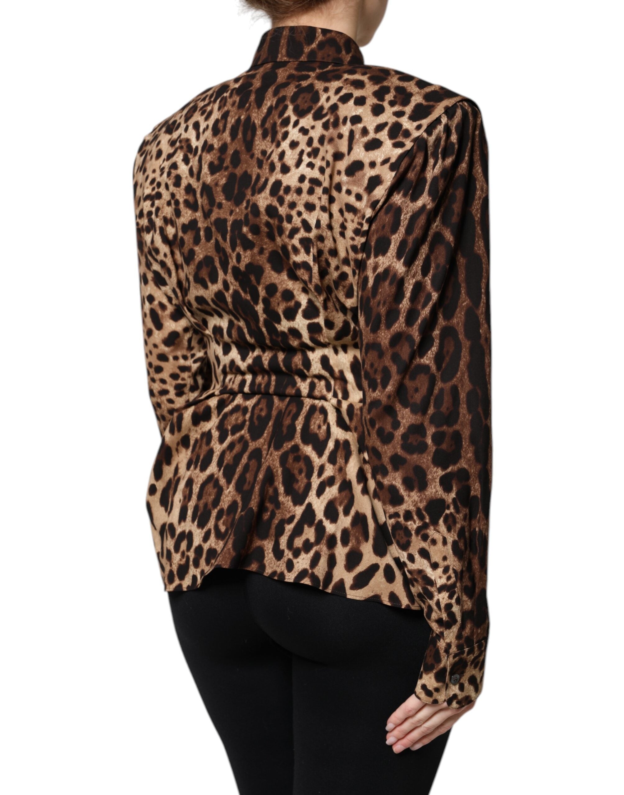 Dolce & Gabbana Brown Leopard Silk Button Down Coat Women's Jacket
