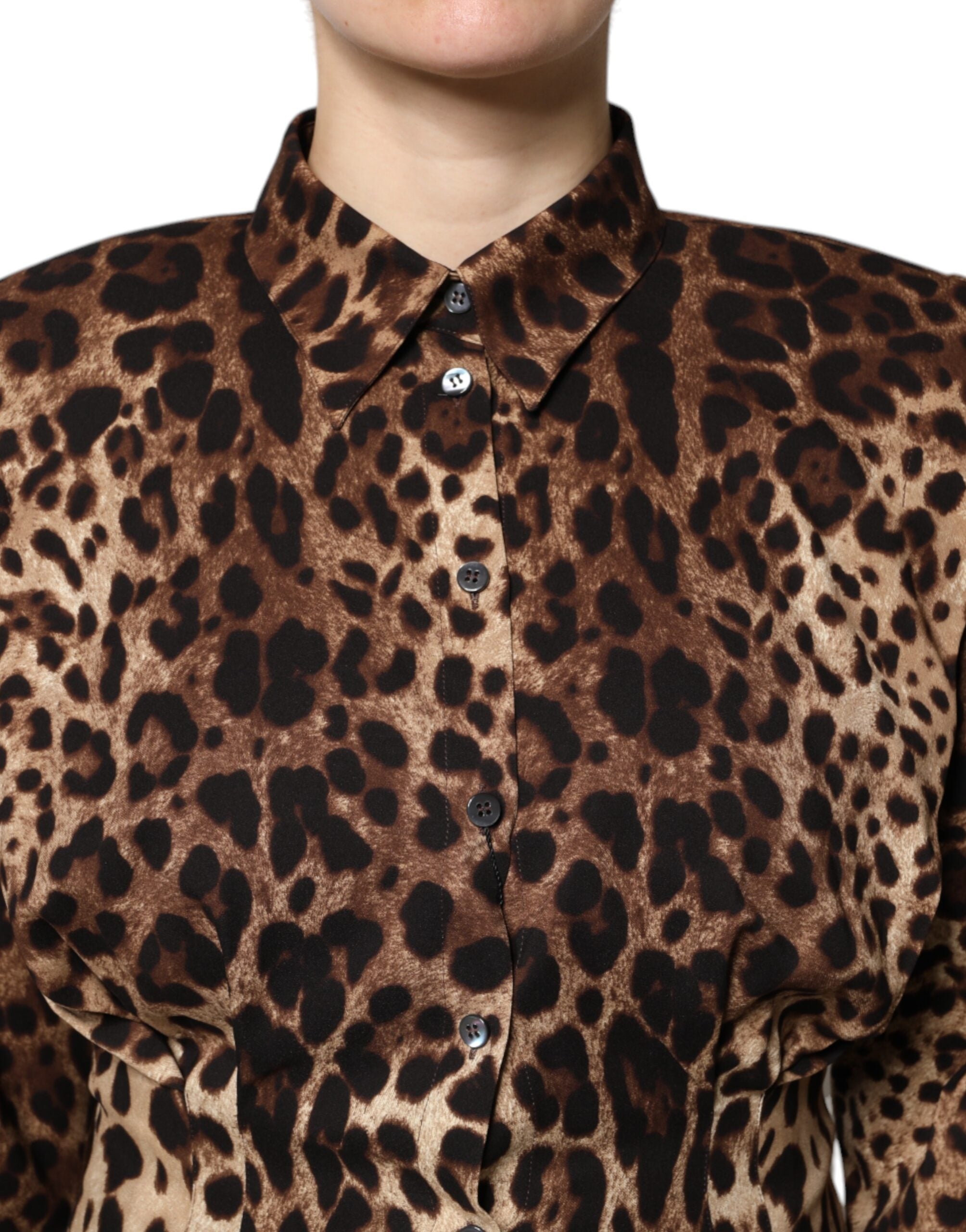 Dolce & Gabbana Brown Leopard Silk Button Down Coat Women's Jacket