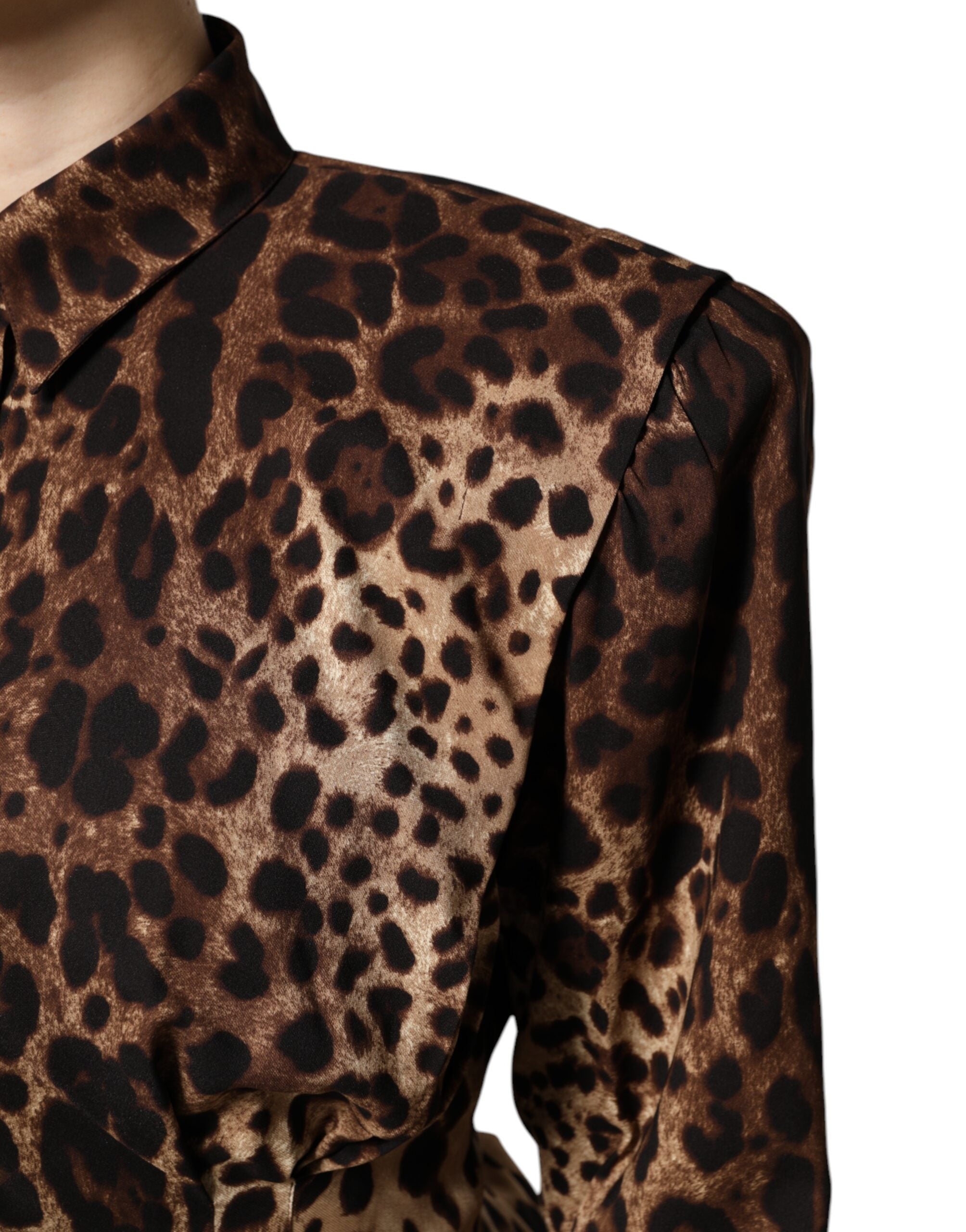 Dolce & Gabbana Brown Leopard Silk Button Down Coat Women's Jacket