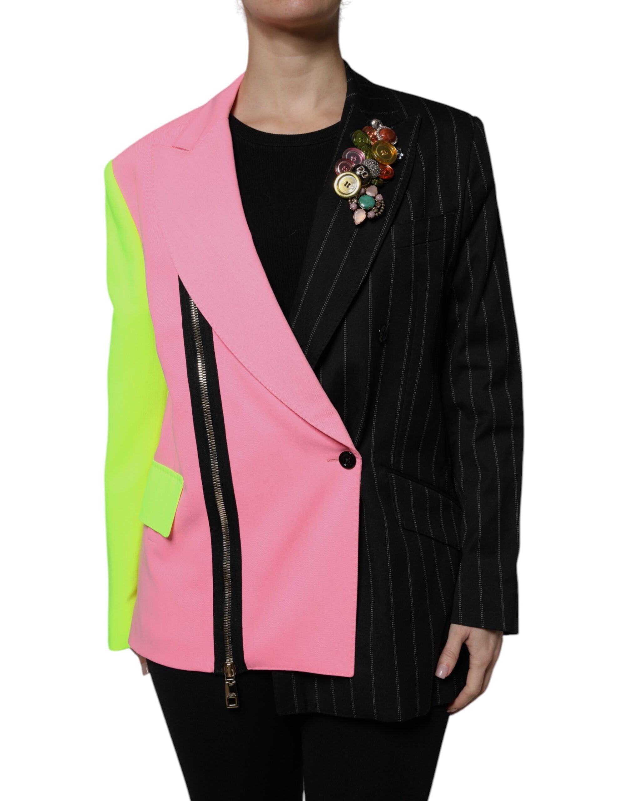 Dolce & Gabbana Multicolor Patchwork Embellished Coat Women's Jacket