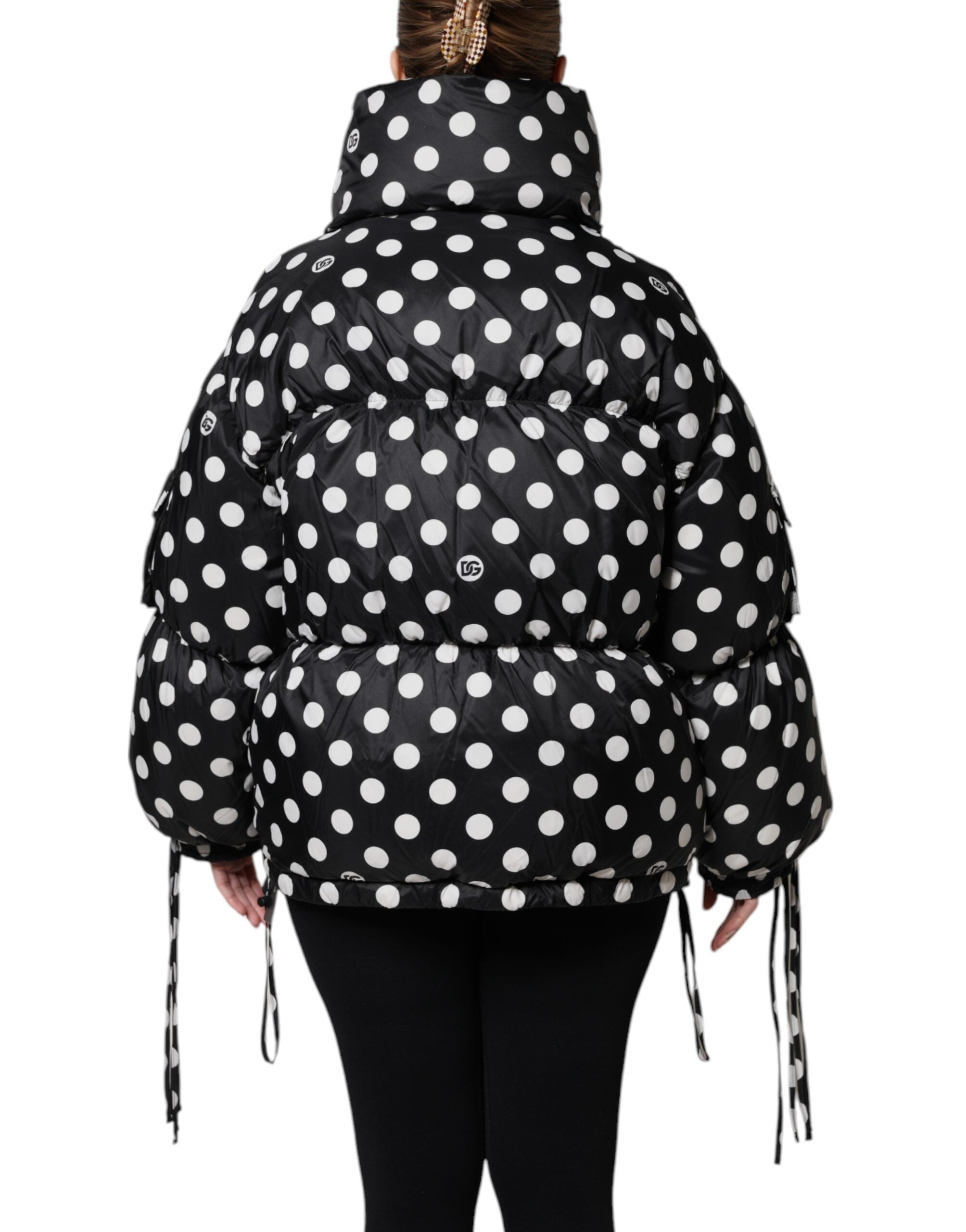 Dolce & Gabbana Black White Polka Dot Full Zip Puffer Women's Jacket