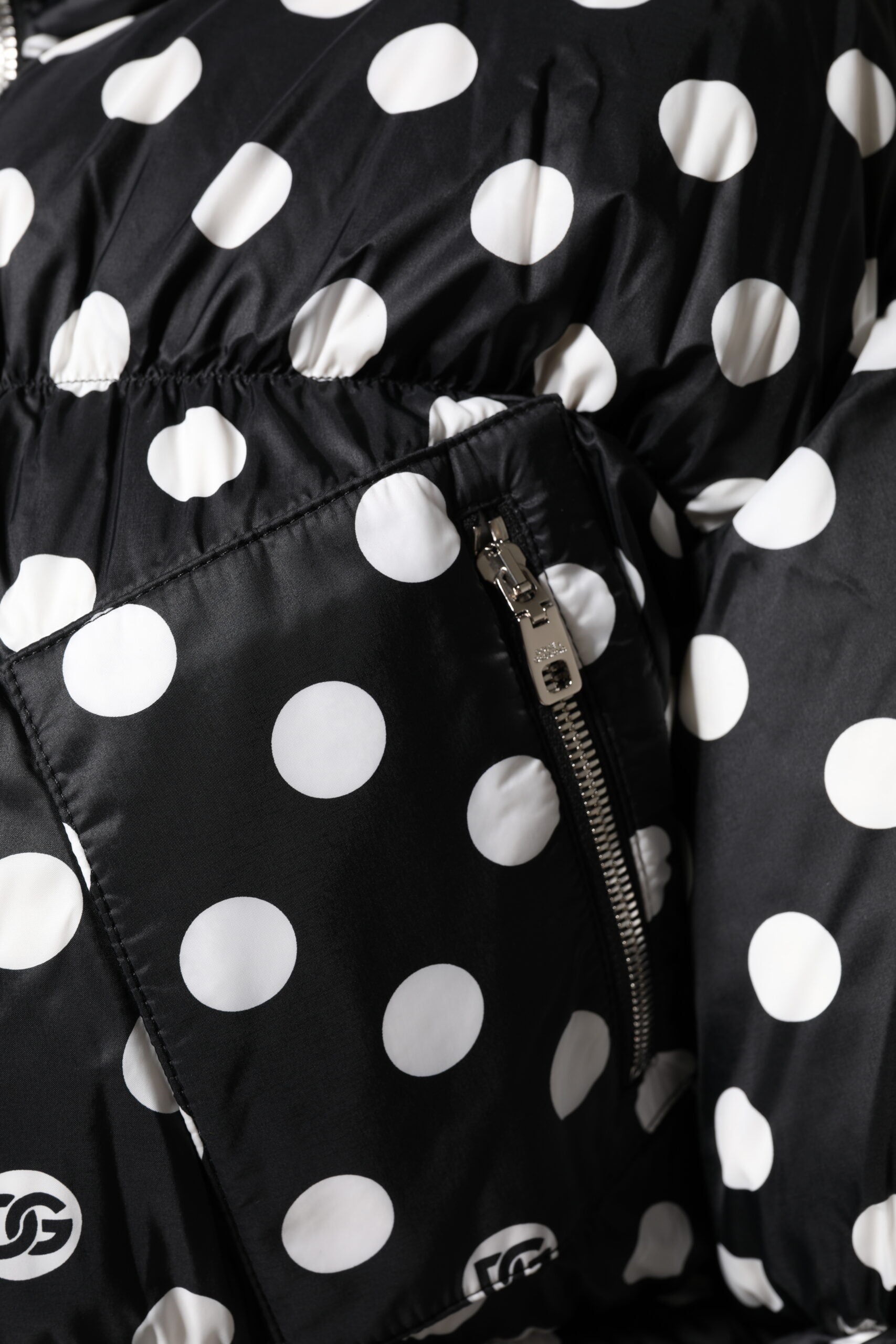 Dolce & Gabbana Black White Polka Dot Full Zip Puffer Women's Jacket
