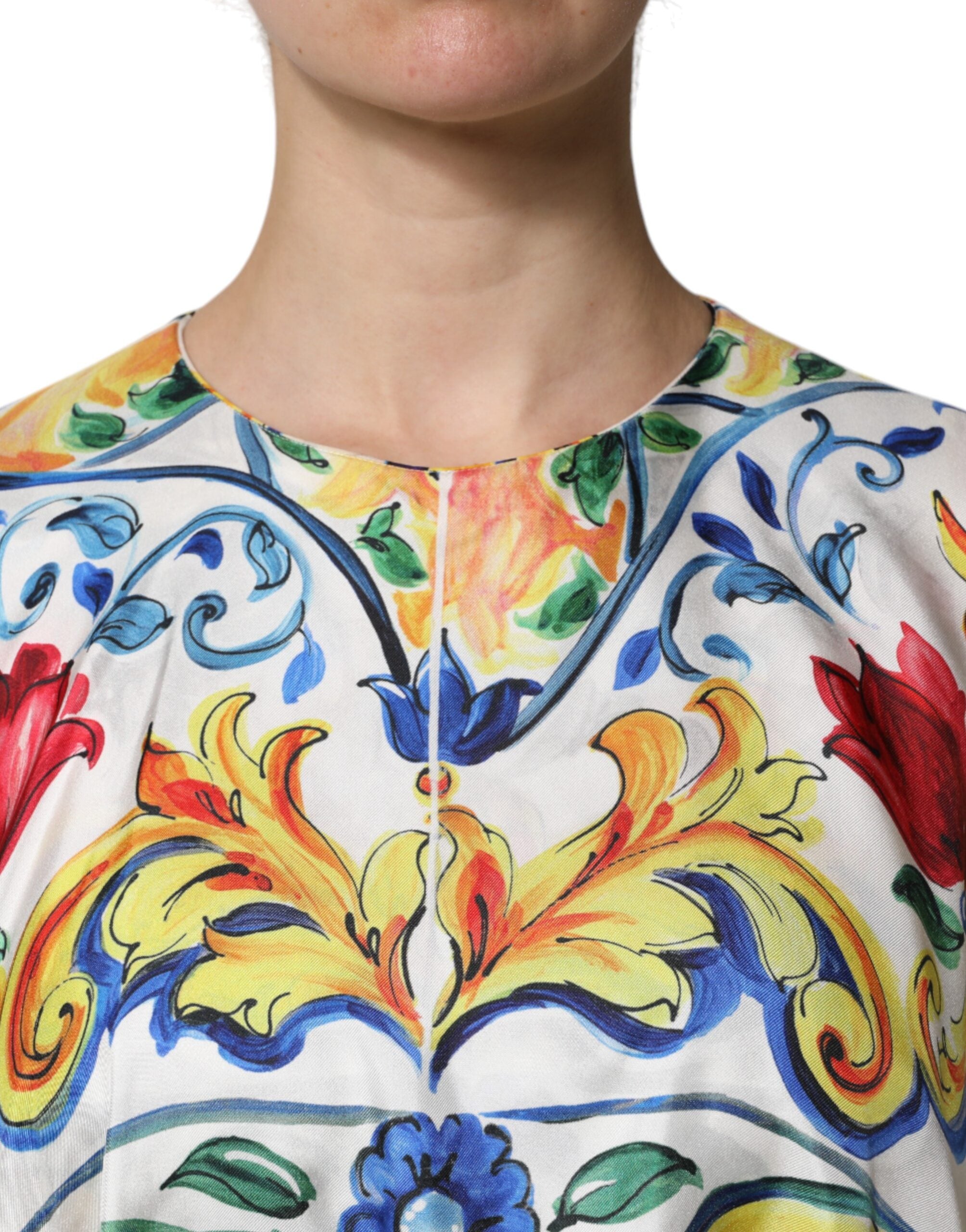 Dolce & Gabbana Multicolor Majolica Kaftan Short Sleeves Maxi Women's Dress