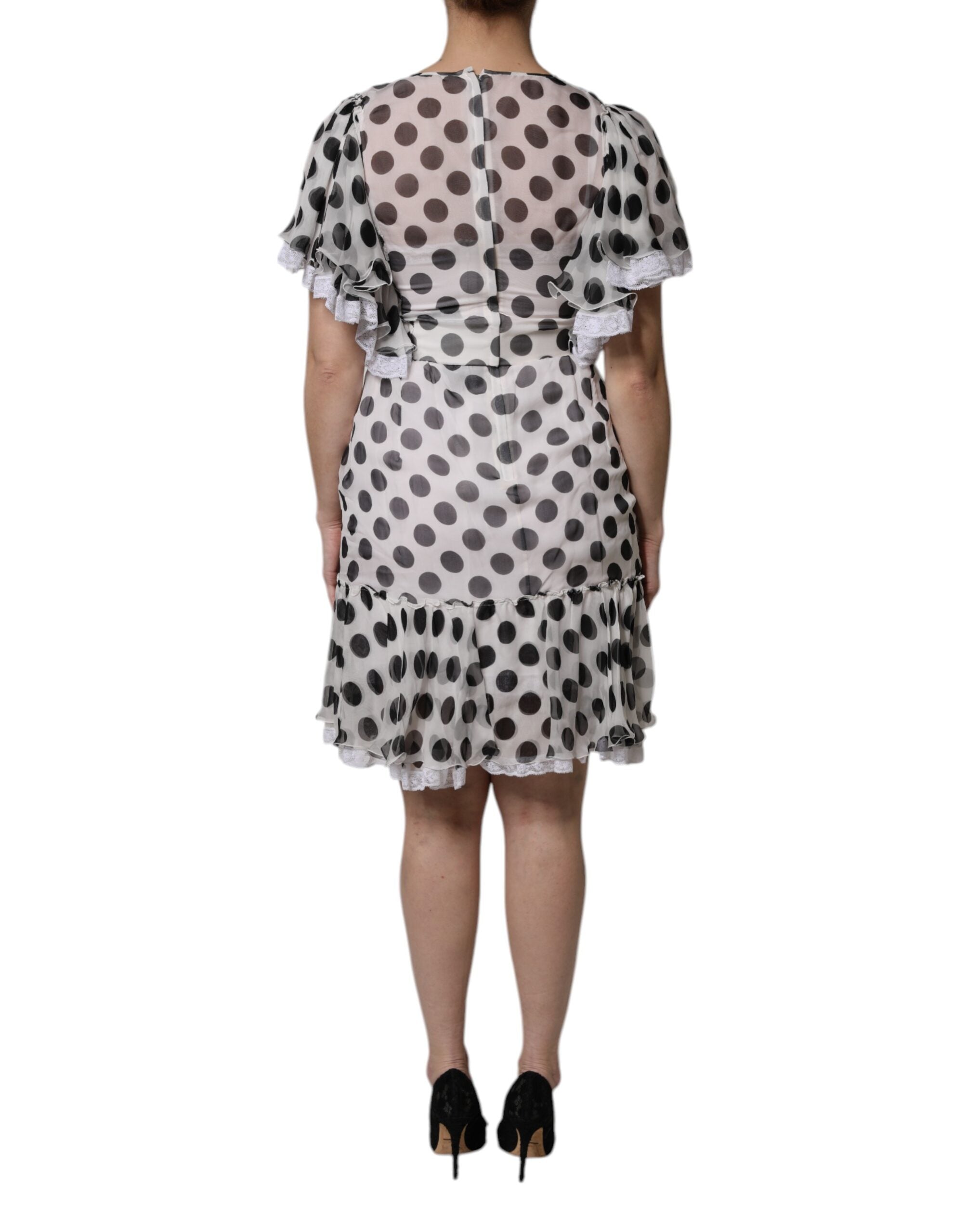 Dolce & Gabbana White Polka Dotted Silk Blend A-line Women's Dress