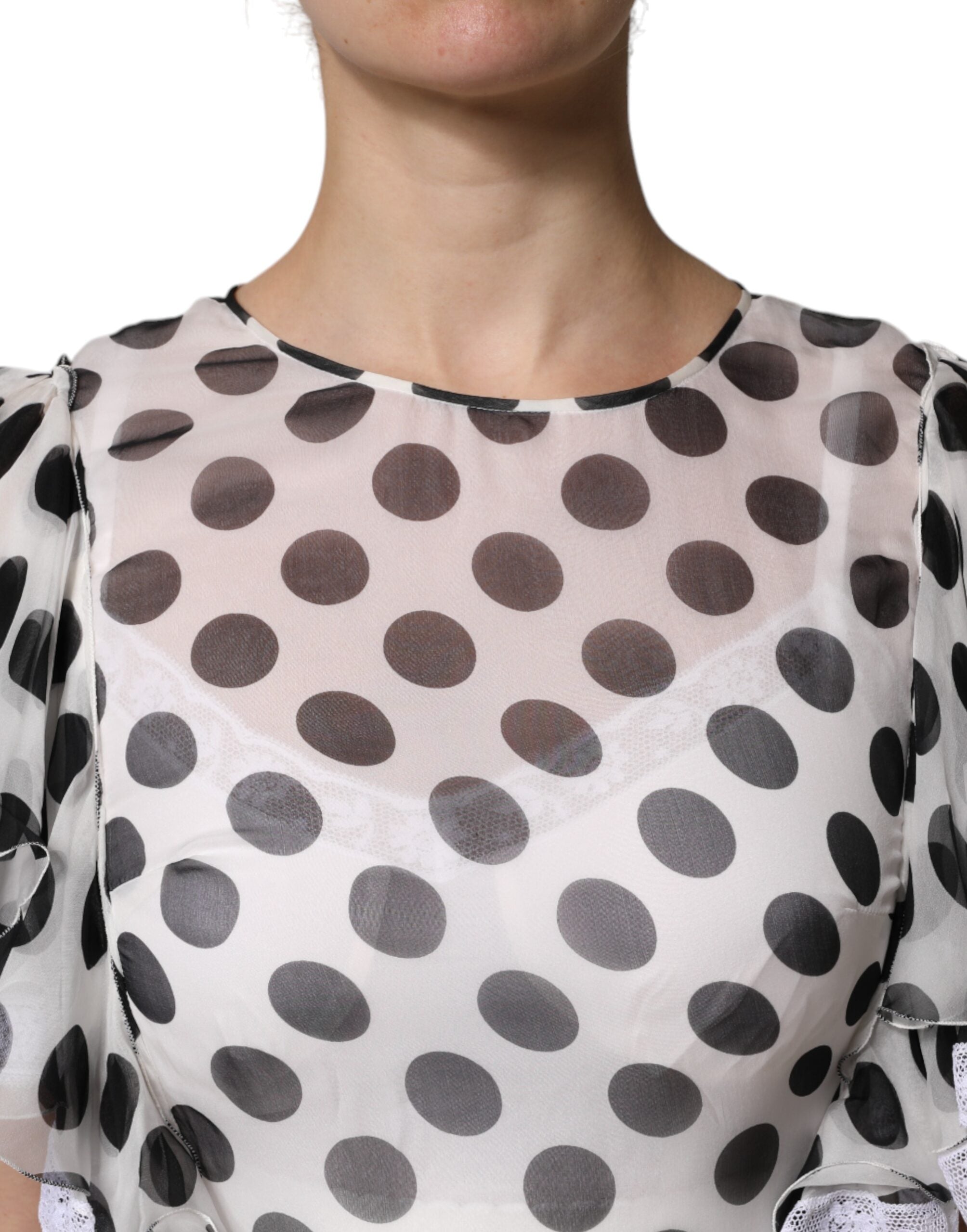 Dolce & Gabbana White Polka Dotted Silk Blend A-line Women's Dress