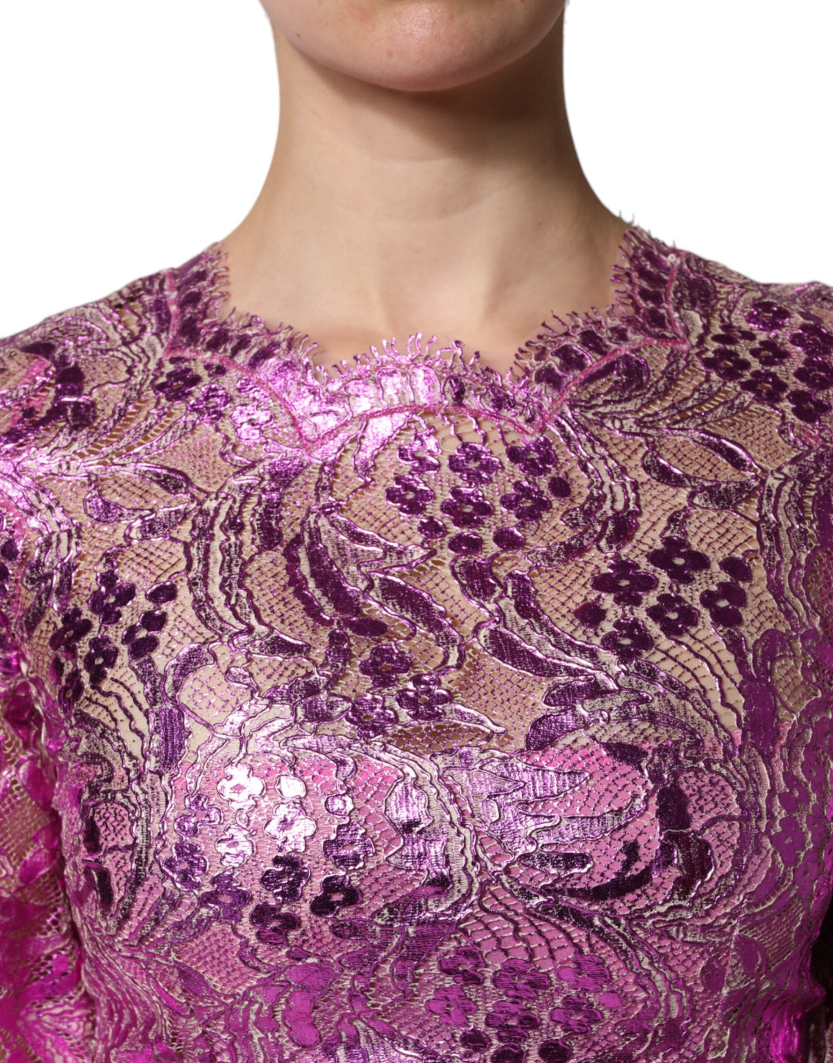 Dolce & Gabbana Metallic Fuchsia Floral Sheath Mini Women's Dress