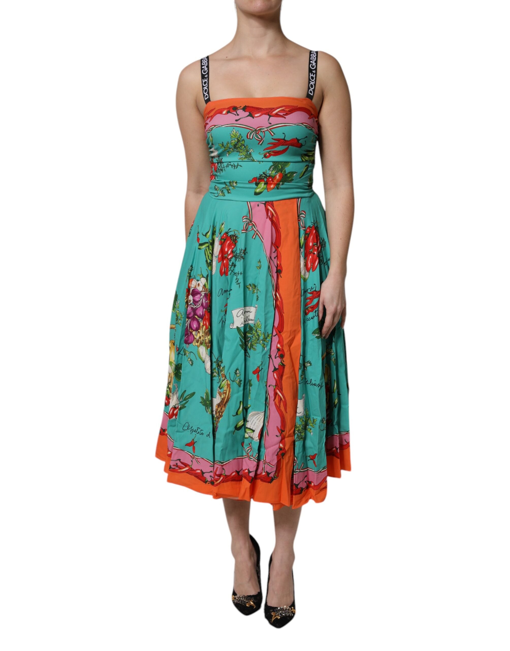 Dolce & Gabbana Multicolor Printed Silk Sleeveless Midi Women's Dress