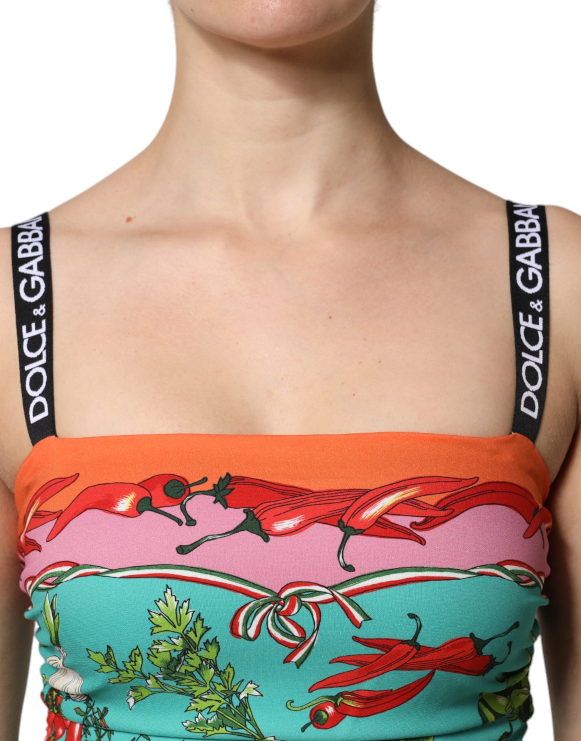 Dolce & Gabbana Multicolor Printed Silk Sleeveless Midi Women's Dress