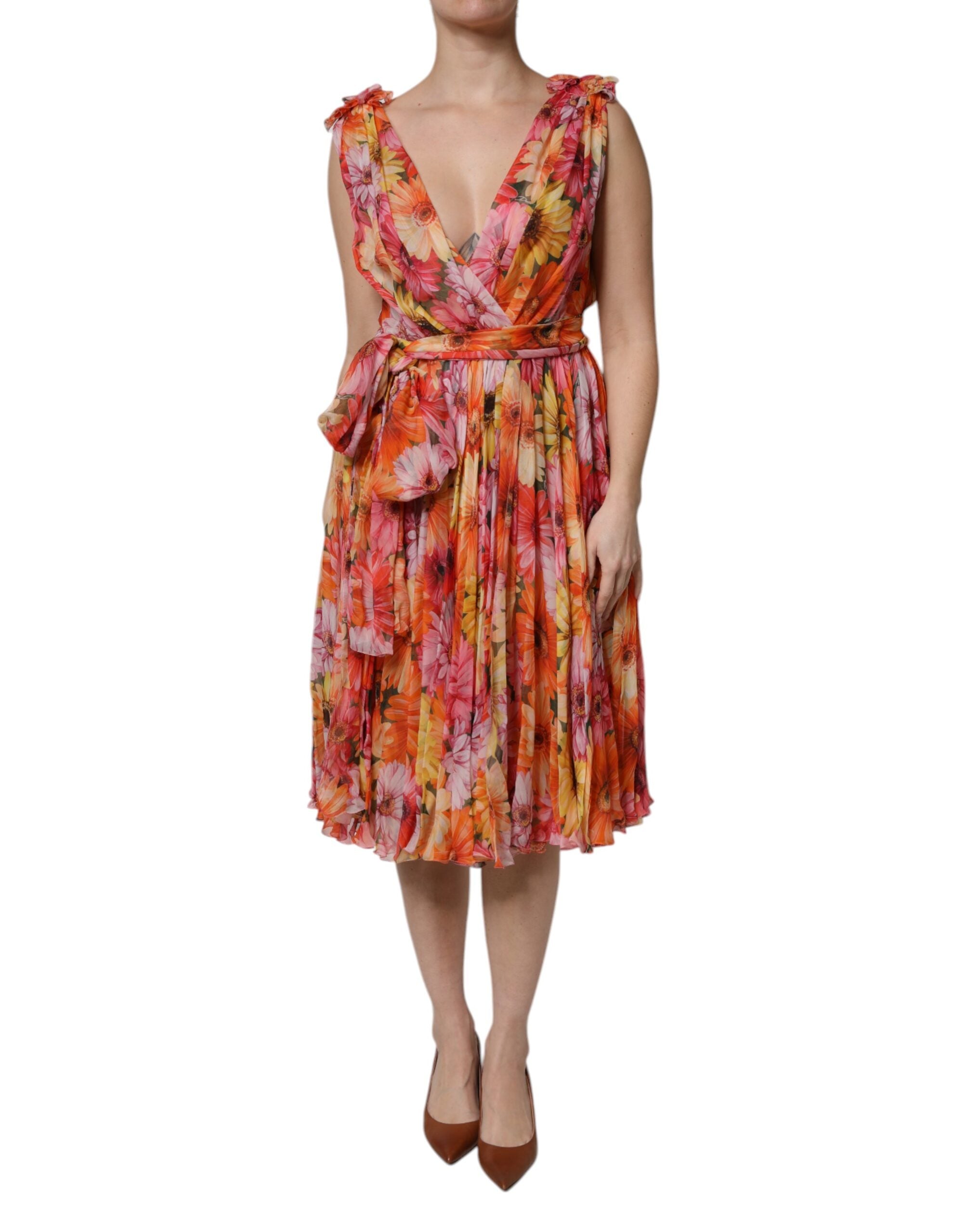 Dolce & Gabbana Women's Gerbera-Daisy Print Chiffon Midi Dress – Multicolor – M