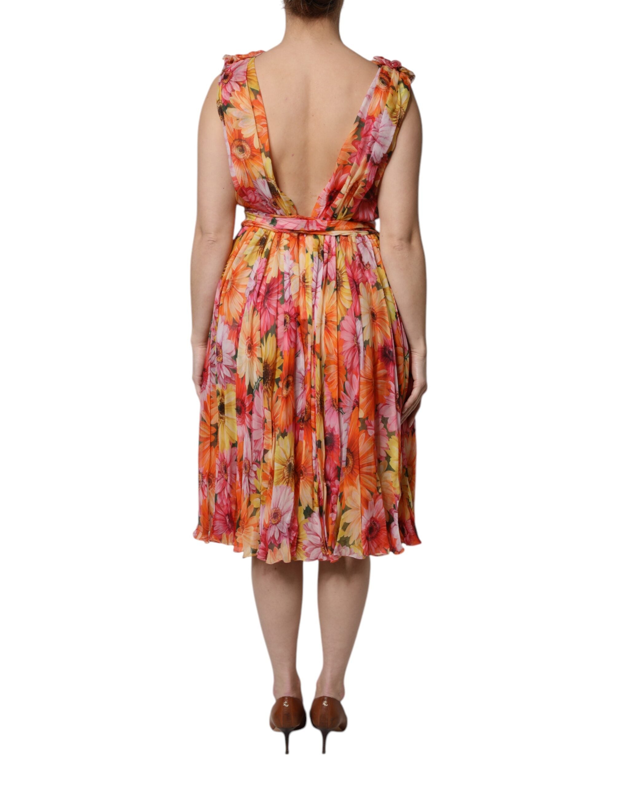 Dolce & Gabbana Multicolor Floral Silk V-neck Chiffon Women's Dress