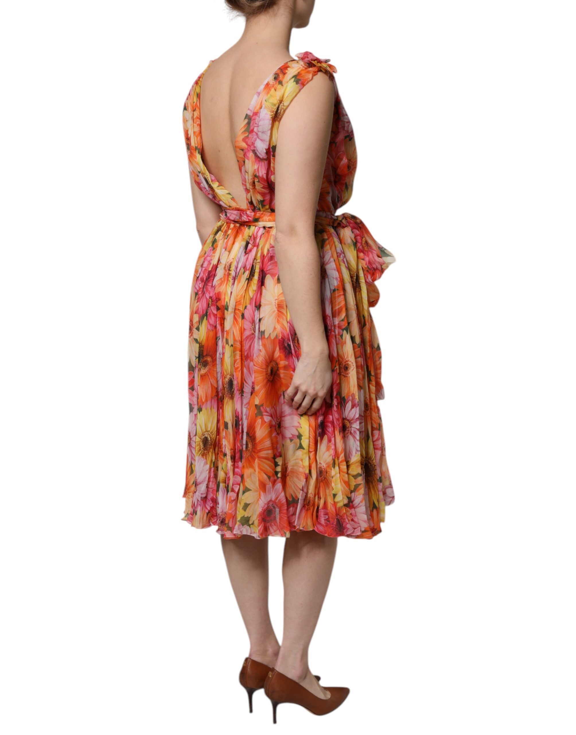 Dolce & Gabbana Multicolor Floral Silk V-neck Chiffon Women's Dress