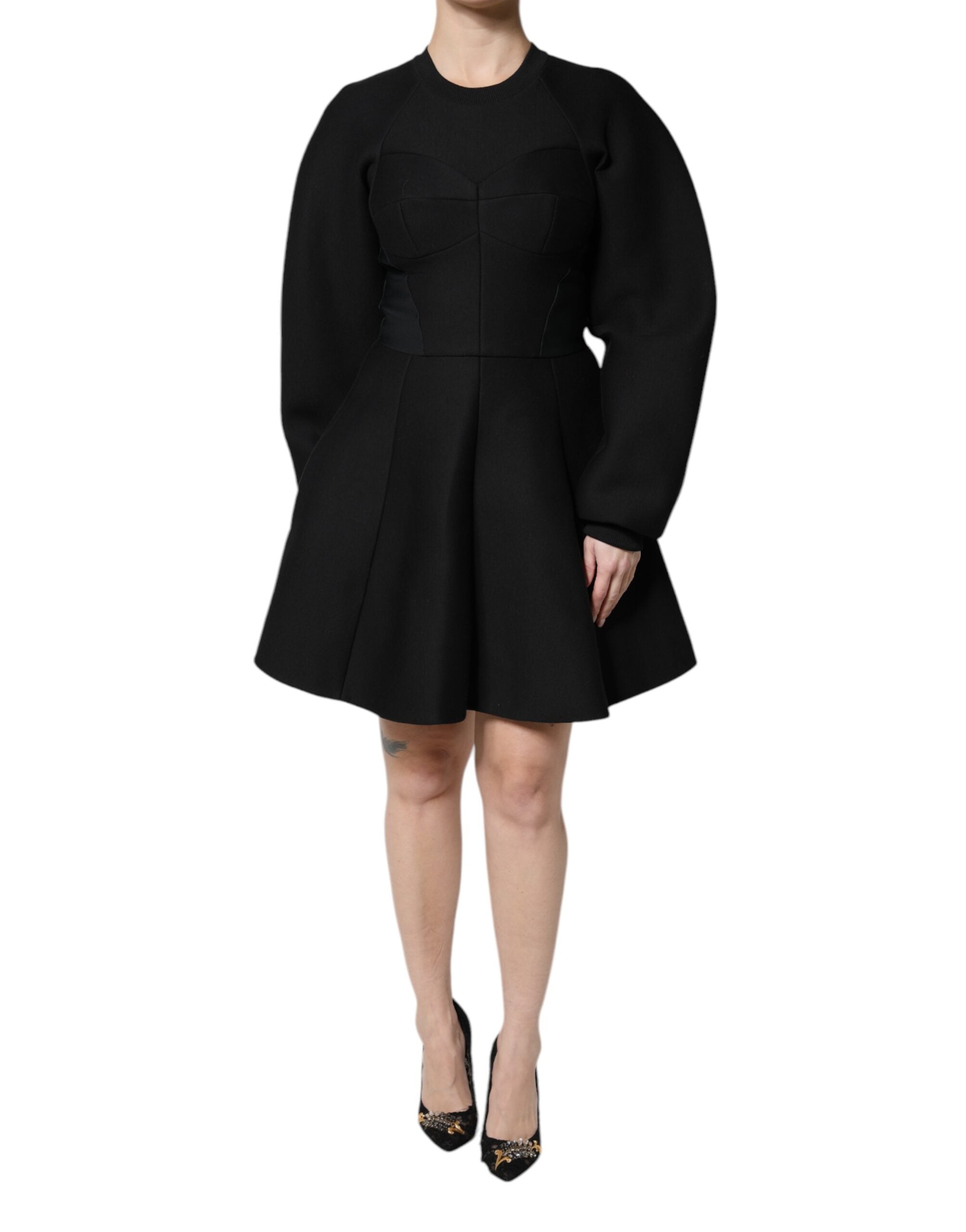 Dolce & Gabbana Black Cotton Long Sleeves A-line Mini Women's Dress