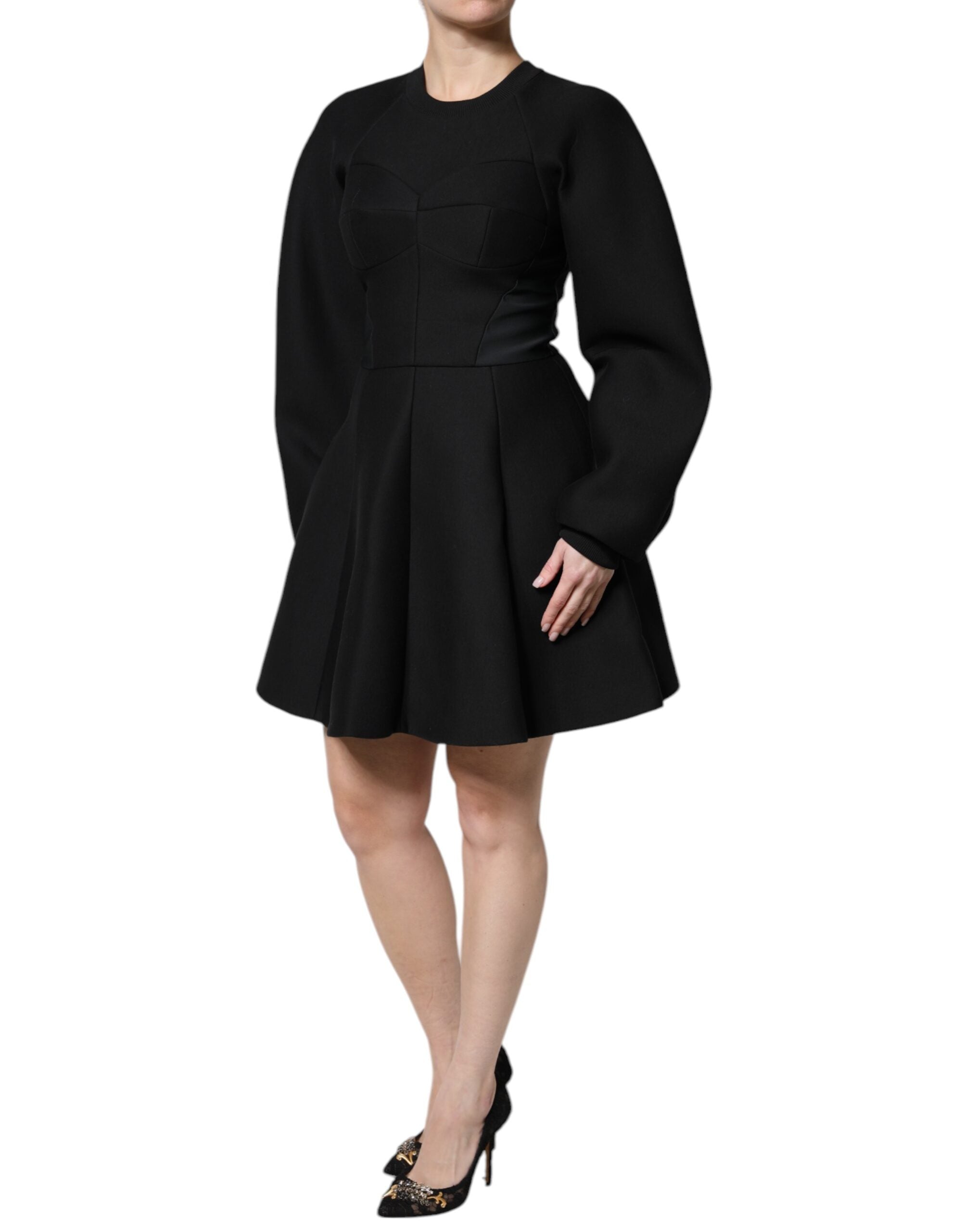 Dolce & Gabbana Black Cotton Long Sleeves A-line Mini Women's Dress