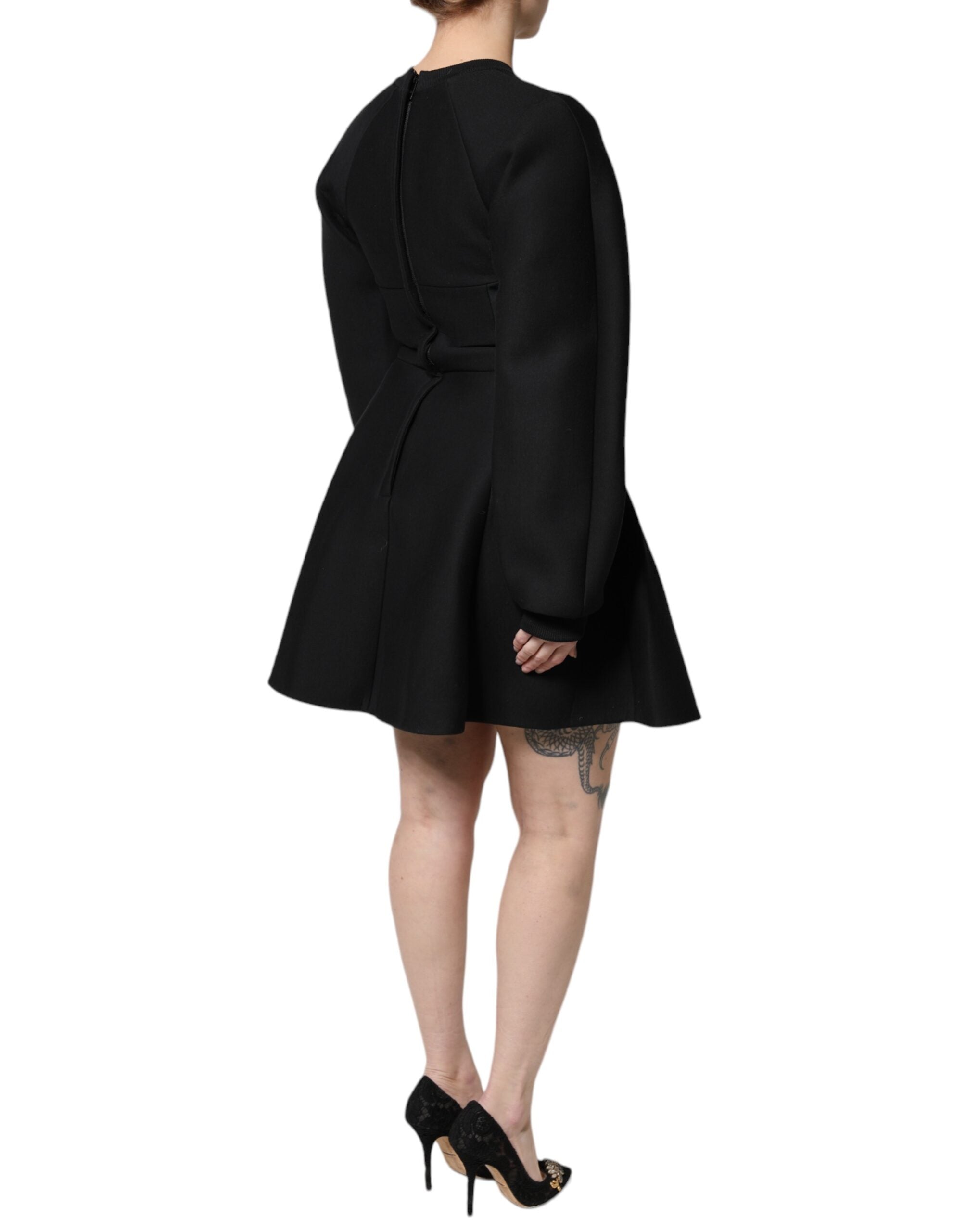 Dolce & Gabbana Black Cotton Long Sleeves A-line Mini Women's Dress