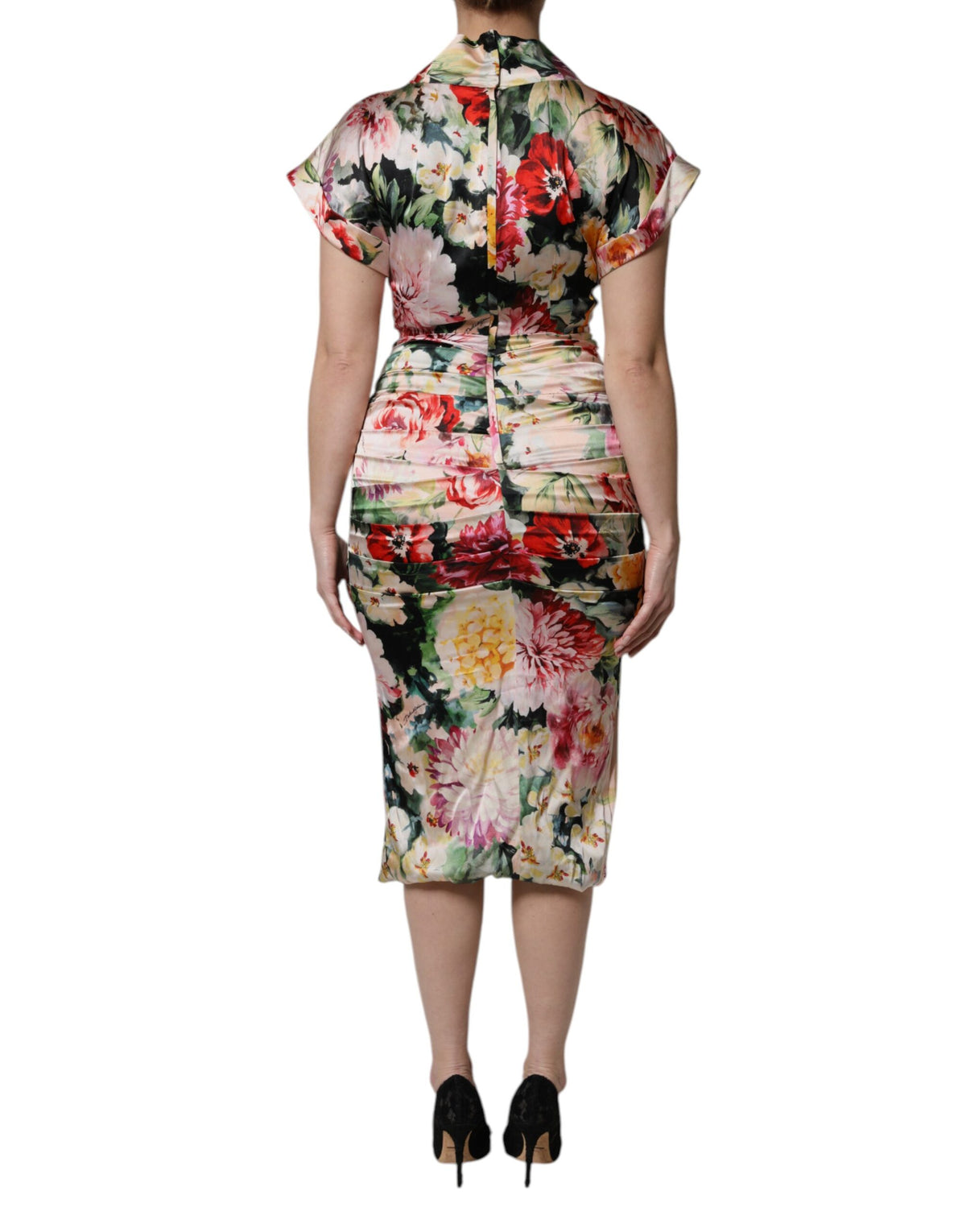 Dolce & Gabbana Multicolor Floral Short Sleeves Sheath Midi Women's Dress