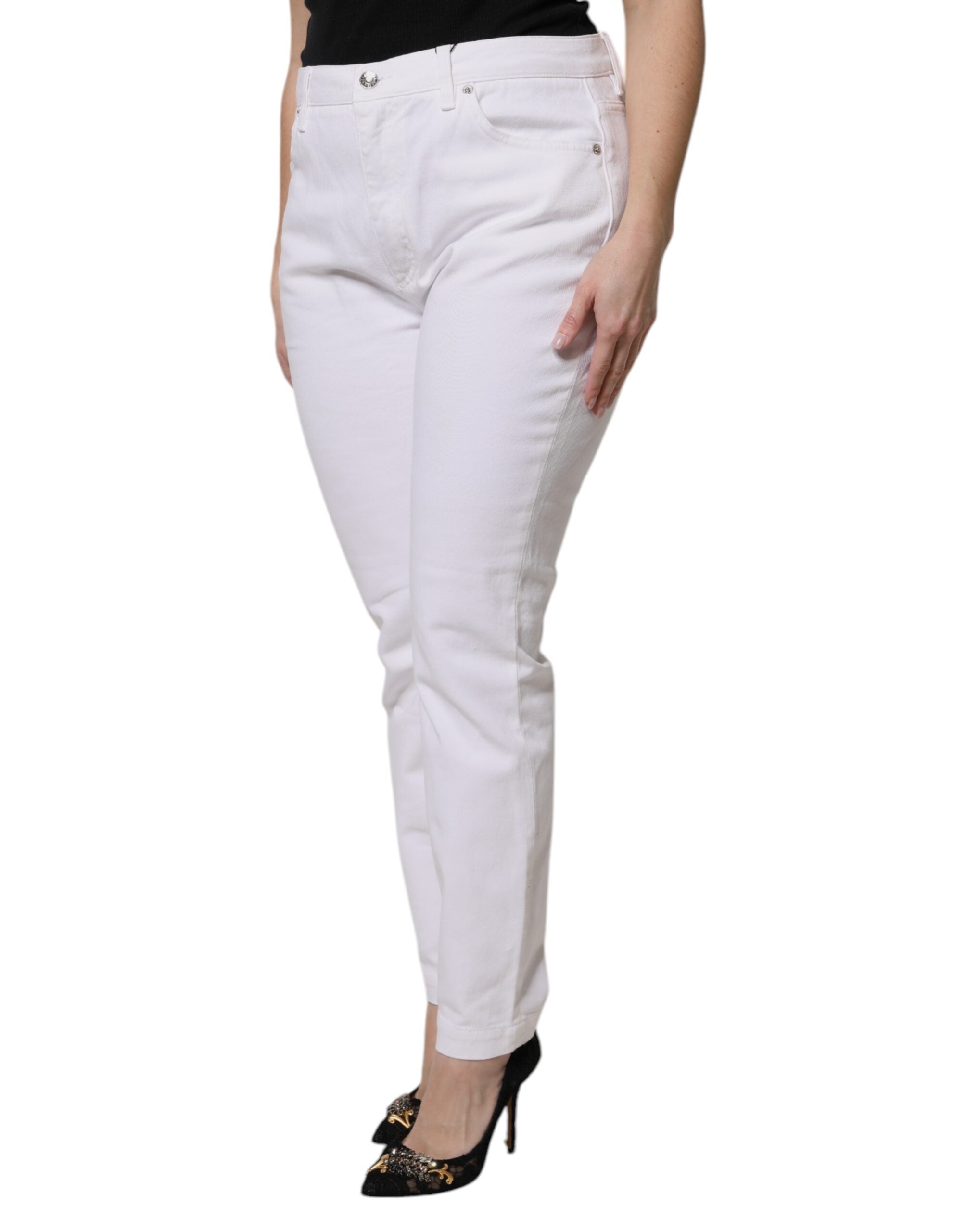 Dolce & Gabbana White Cotton Mid Waist Skinny Denim Women's Jeans