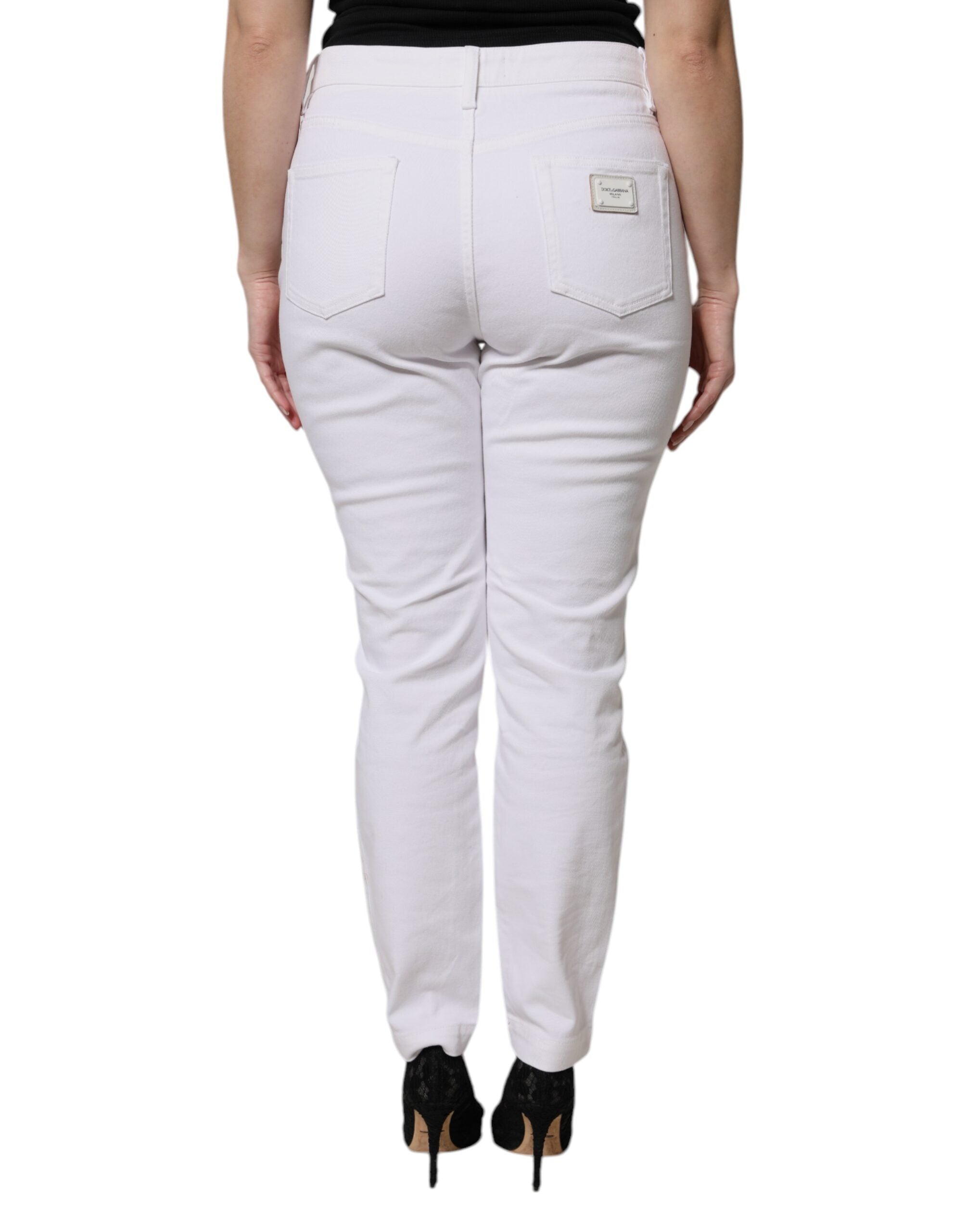 Dolce & Gabbana White Cotton Mid Waist Skinny Denim Women's Jeans