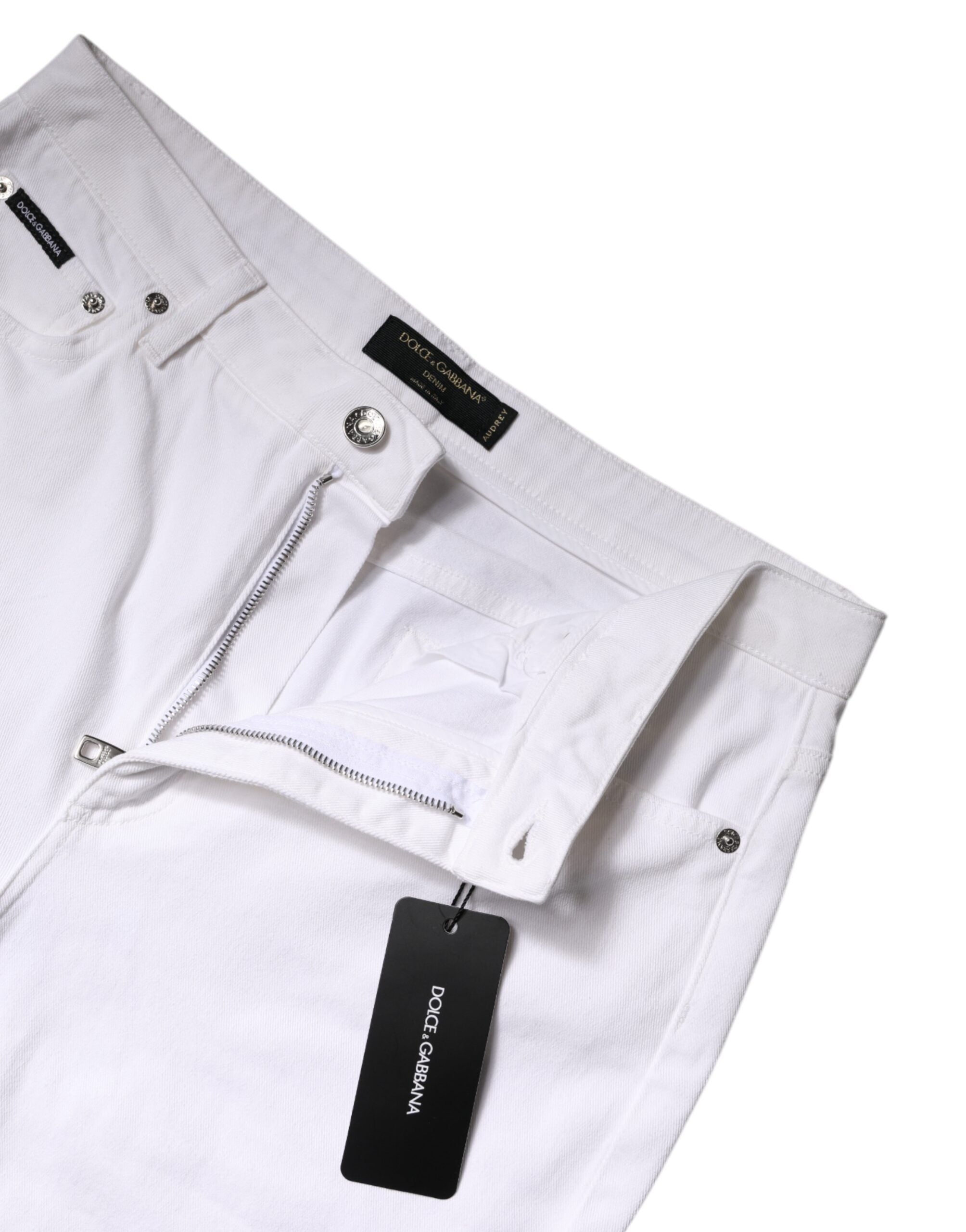 Dolce & Gabbana White Cotton Mid Waist Skinny Denim Women's Jeans