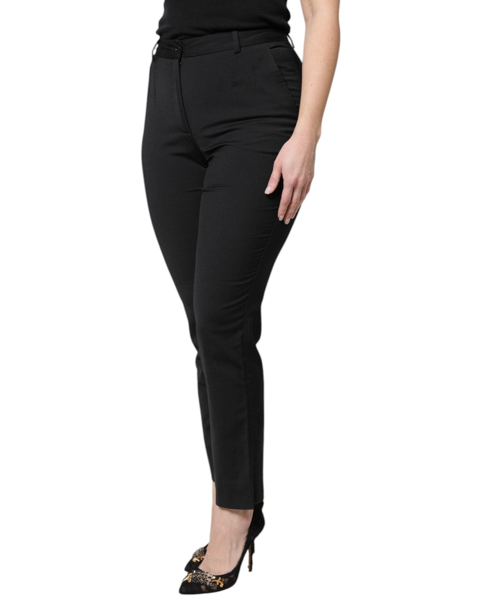 Dolce & Gabbana Black Polyester High Waist Slim Women's Pants (Pre-Owned)