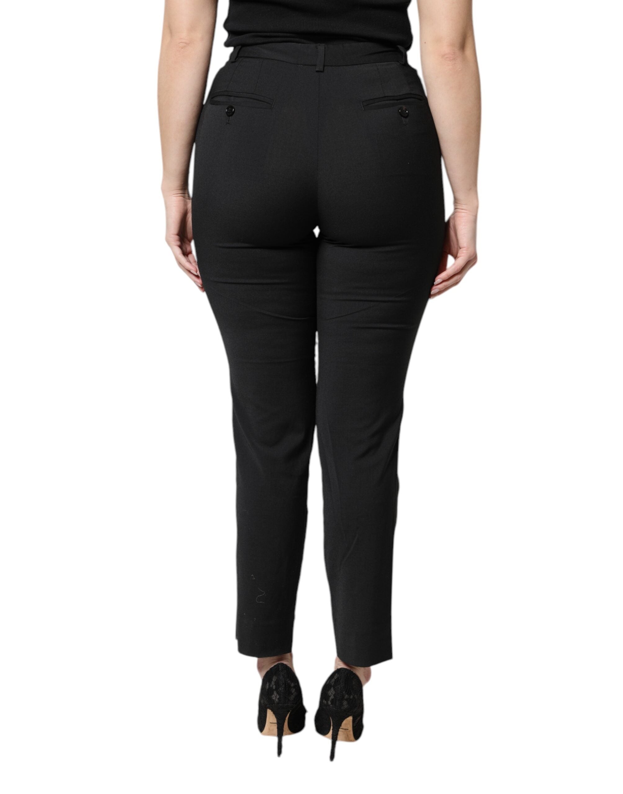 Dolce & Gabbana Black Polyester High Waist Slim Women's Pants (Pre-Owned)