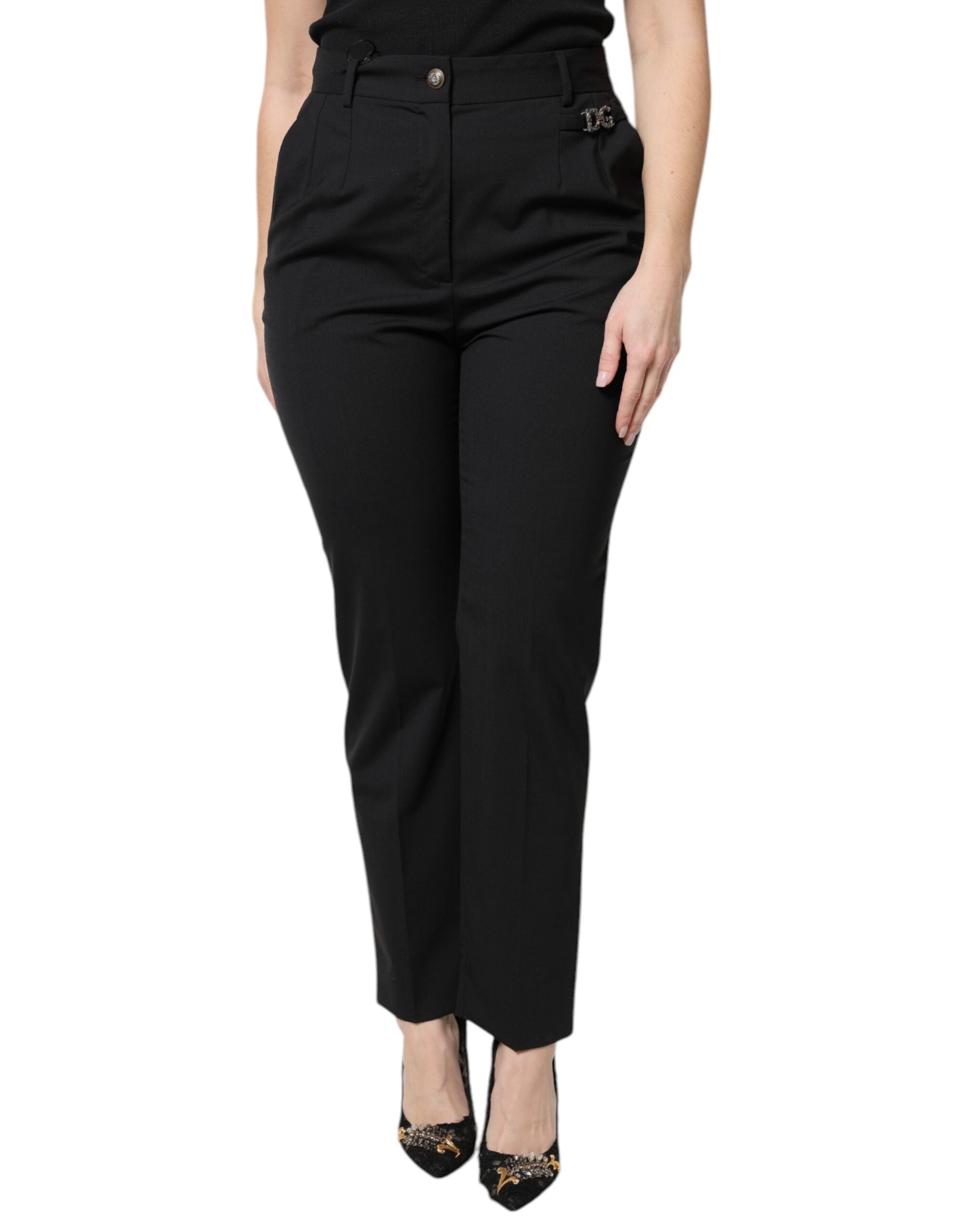 Dolce & Gabbana Black Polyester High Waist Dress Women's Pants