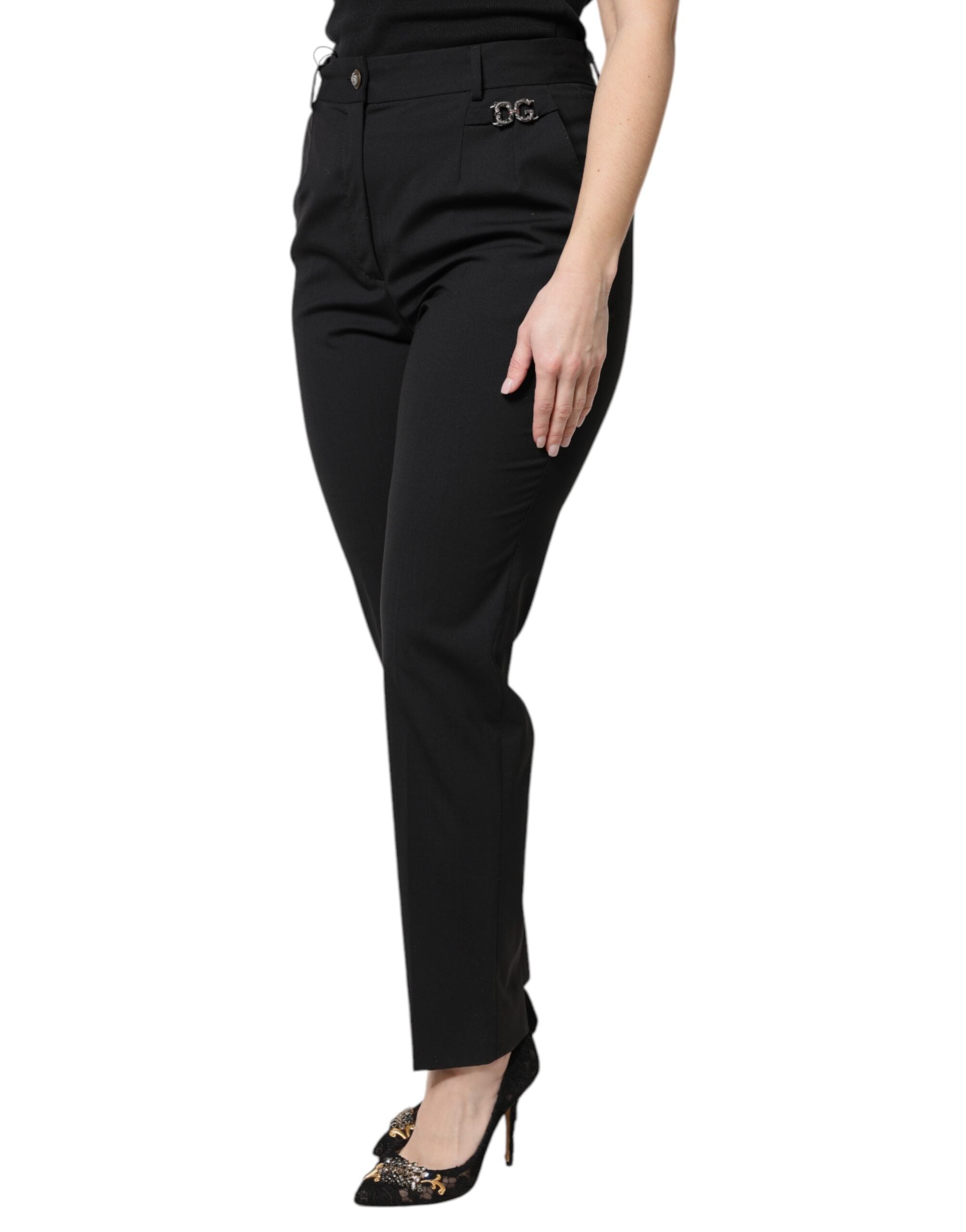 Dolce & Gabbana Black Polyester High Waist Dress Women's Pants