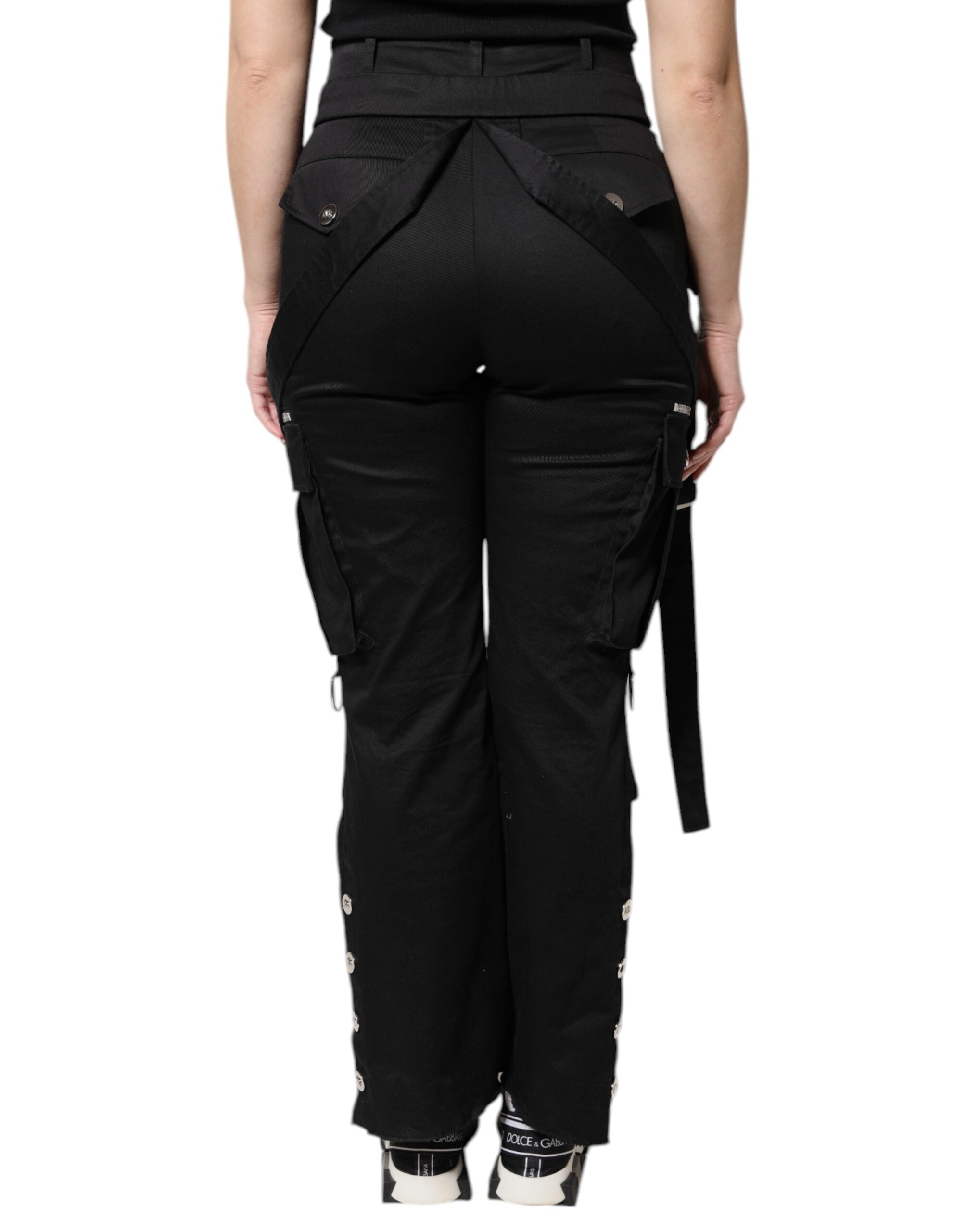 Dolce & Gabbana Black Cotton High Waist Cargo Women's Pants